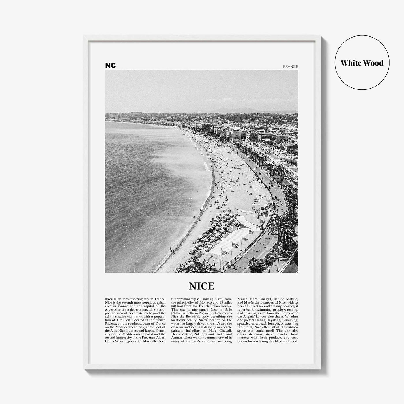 Nice Print Black and White, Nice Wall Art, Nice Poster, France, Niça, Nissa, Nizza, Nicaea, Provence-Alpes-Côte d'Azur, French Riviera