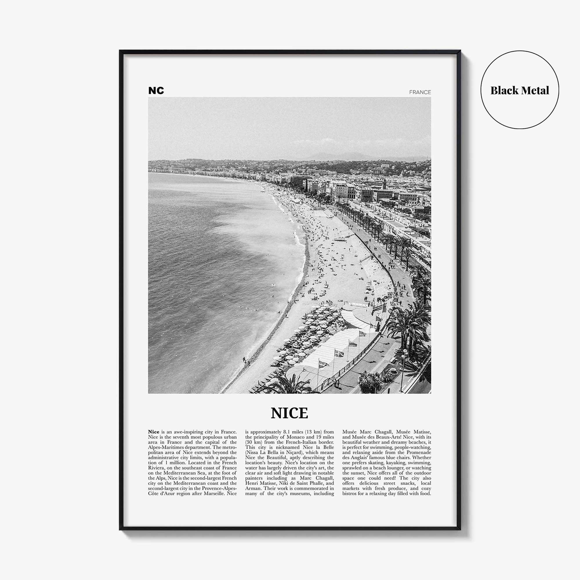Nice Print Black and White, Nice Wall Art, Nice Poster, France, Niça, Nissa, Nizza, Nicaea, Provence-Alpes-Côte d'Azur, French Riviera