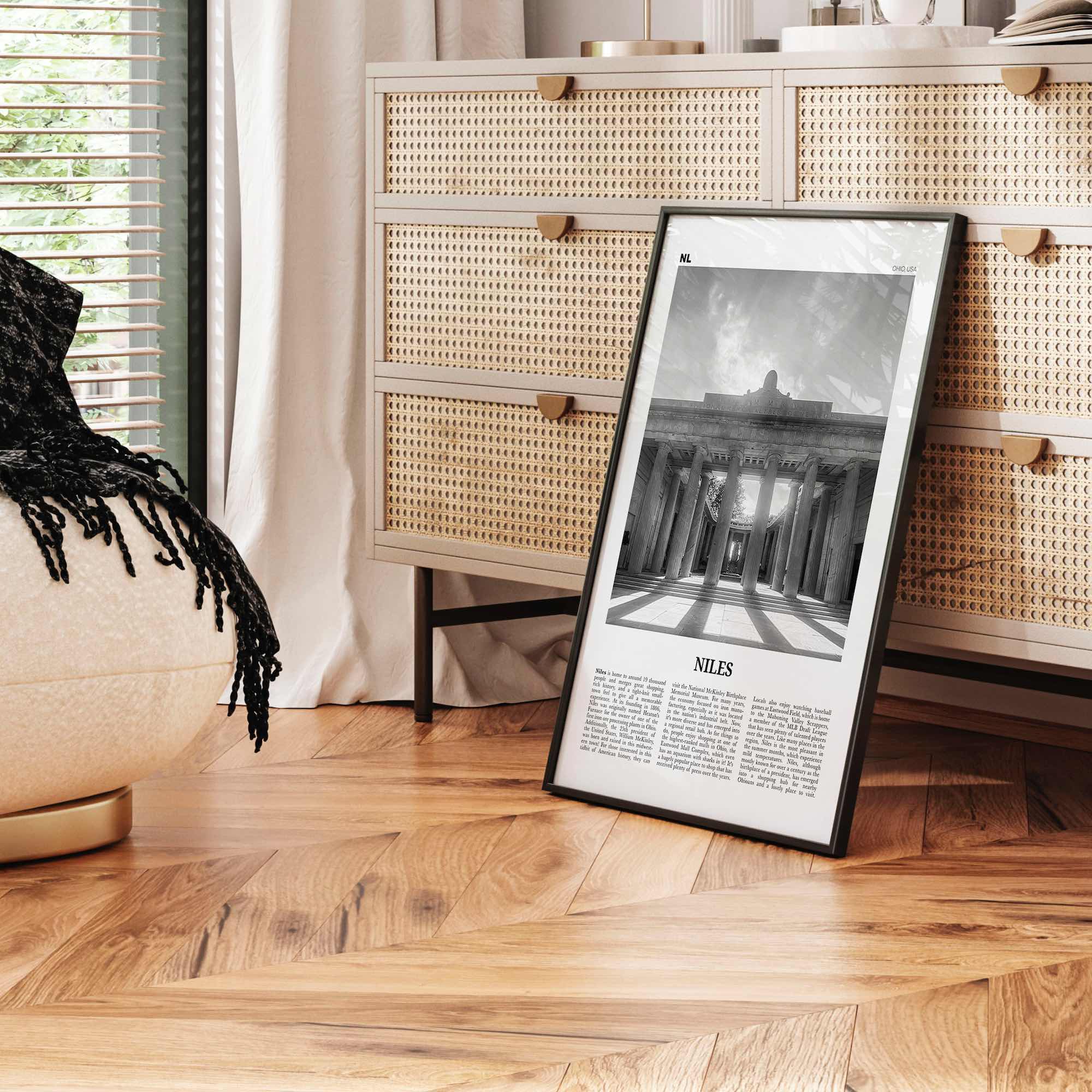 Niles Print Black and White, Niles Wall Art, Niles Poster, Niles Photo, Niles Wall Décor, Niles Map, Ohio, USA