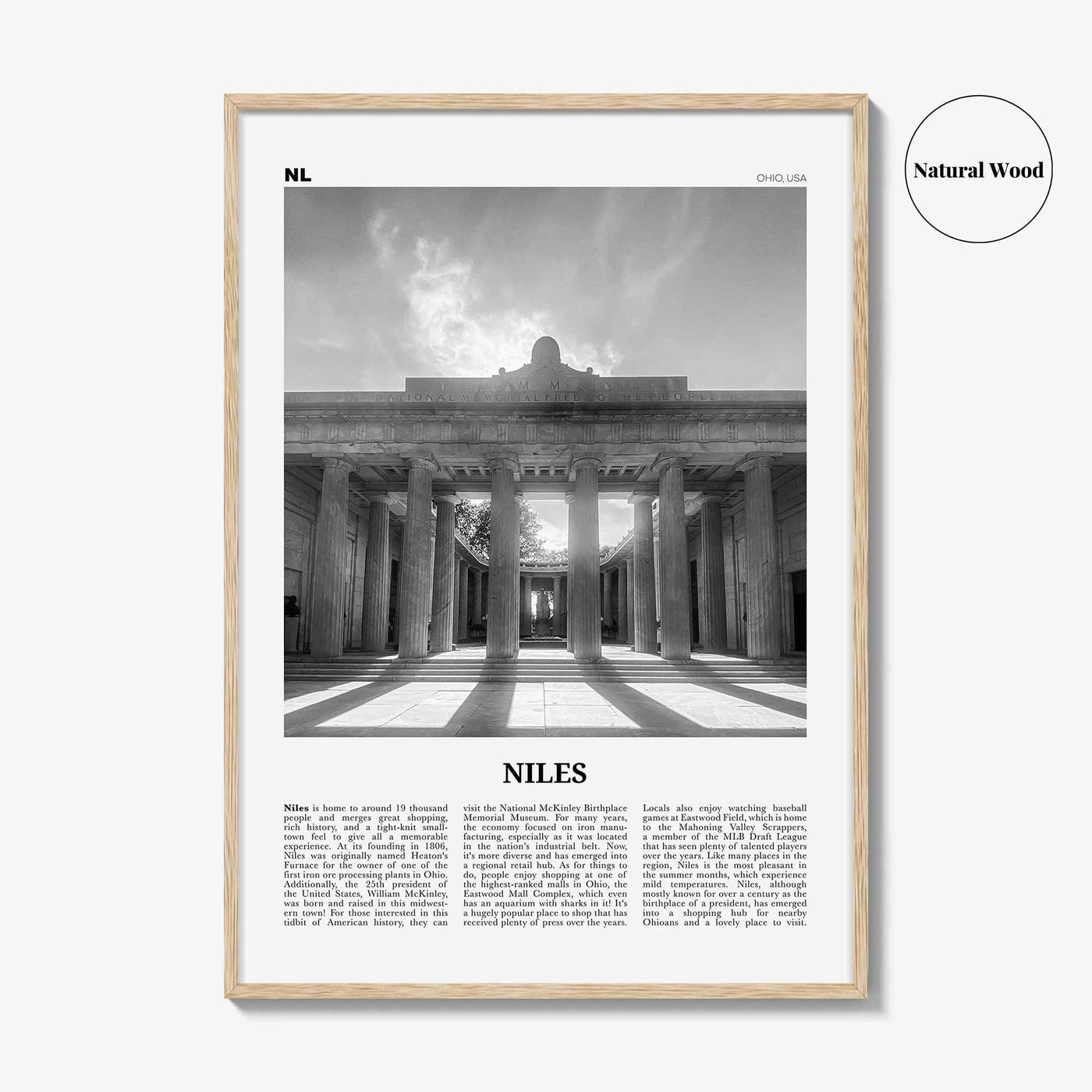 Niles Print Black and White, Niles Wall Art, Niles Poster, Niles Photo, Niles Wall Décor, Niles Map, Ohio, USA