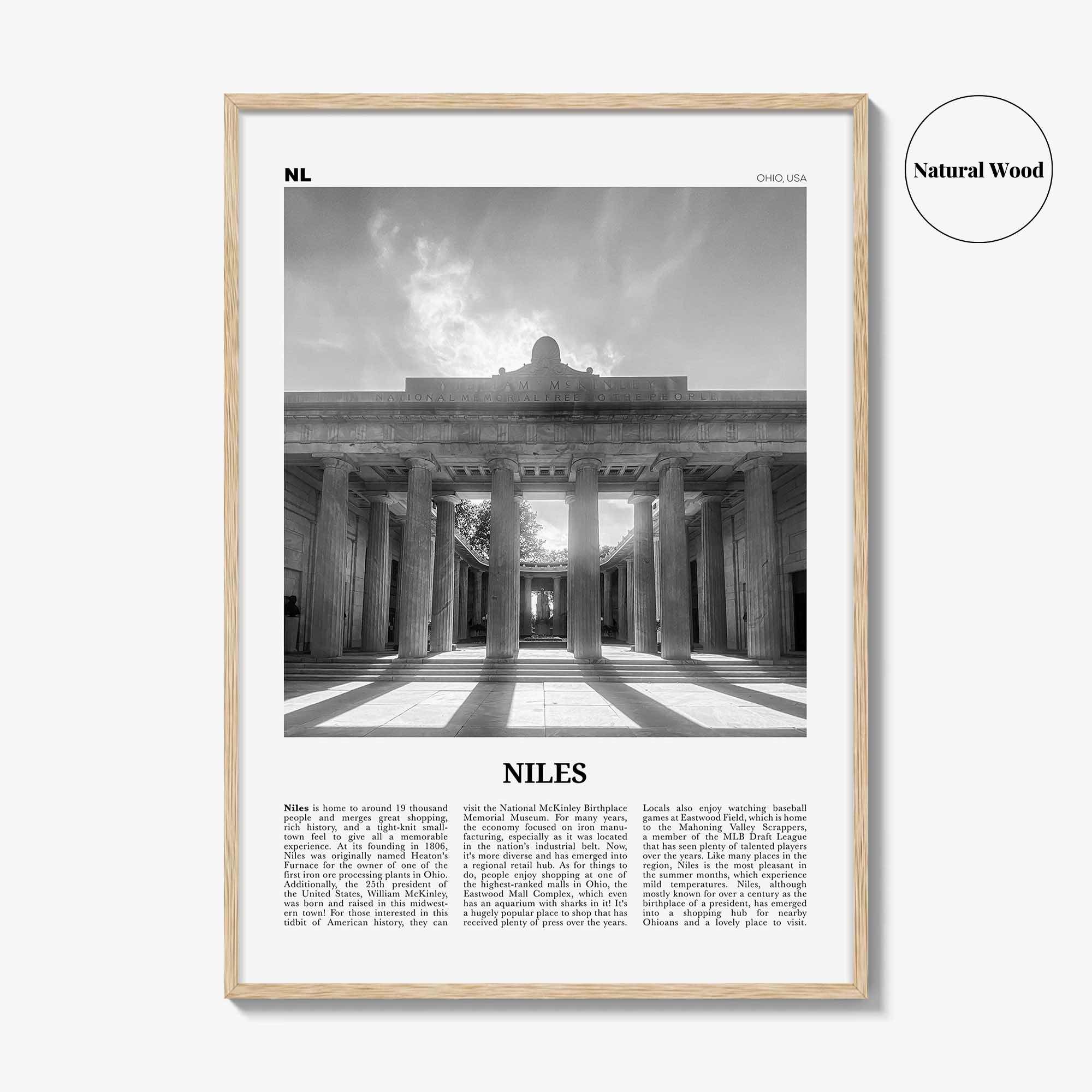 Niles Print Black and White, Niles Wall Art, Niles Poster, Niles Photo, Niles Wall Décor, Niles Map, Ohio, USA