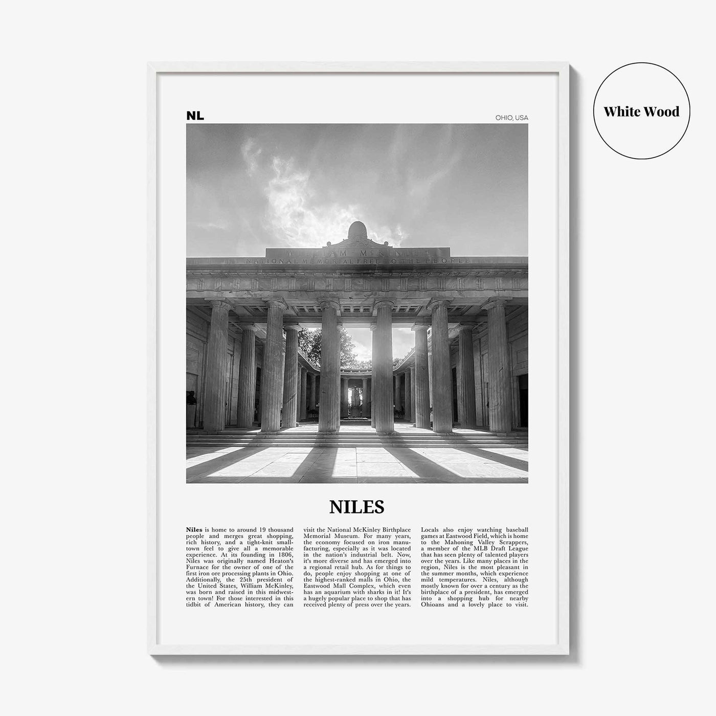 Niles Print Black and White, Niles Wall Art, Niles Poster, Niles Photo, Niles Wall Décor, Niles Map, Ohio, USA