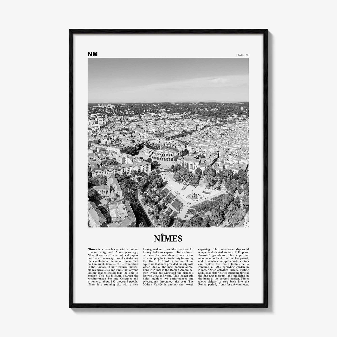Nimes Print Black and White, Nîmes Wall Art, Nîmes Poster, Nîmes Photo, Nîmes Wall Décor, Nîmes Map, France