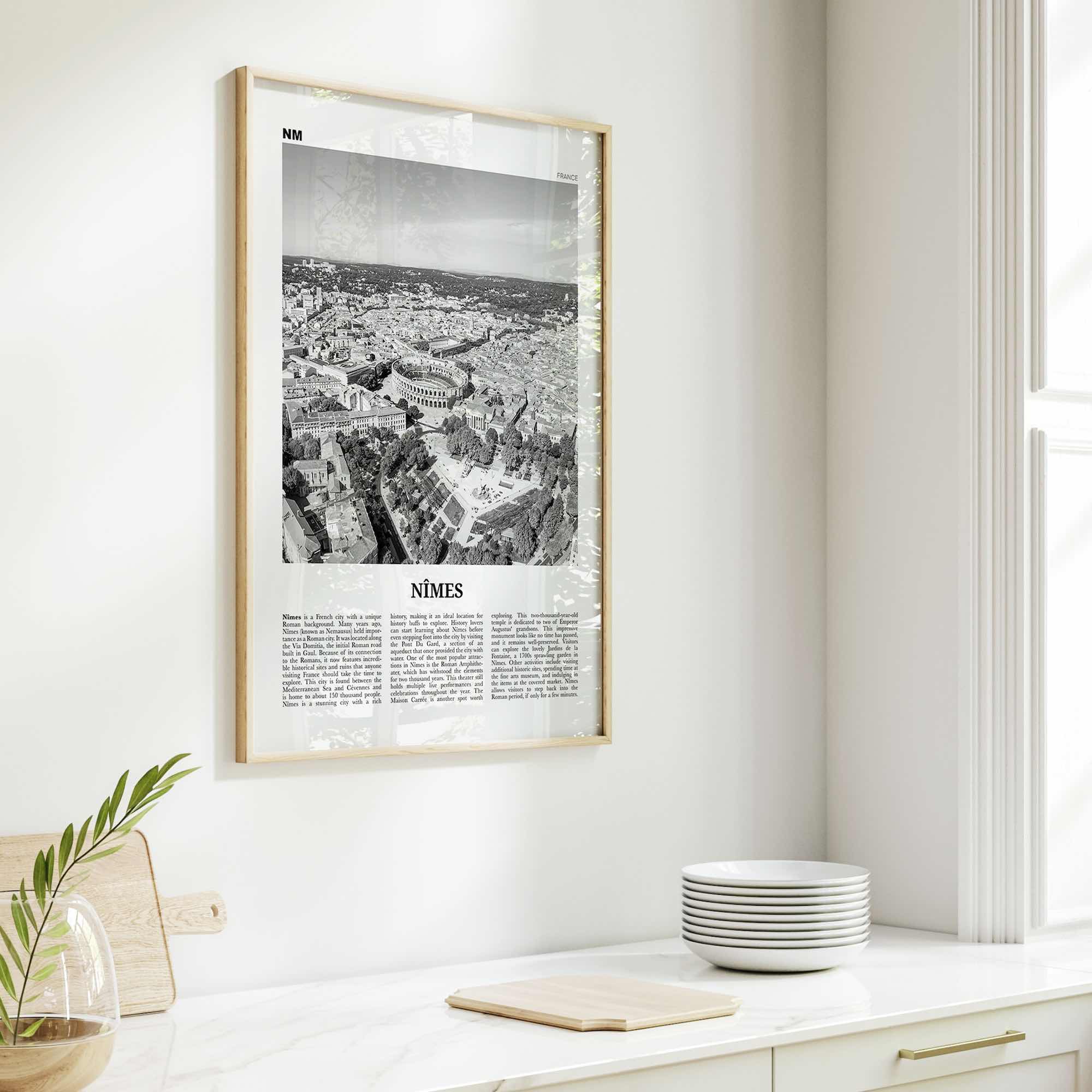 Nimes Print Black and White, Nîmes Wall Art, Nîmes Poster, Nîmes Photo, Nîmes Wall Décor, Nîmes Map, France