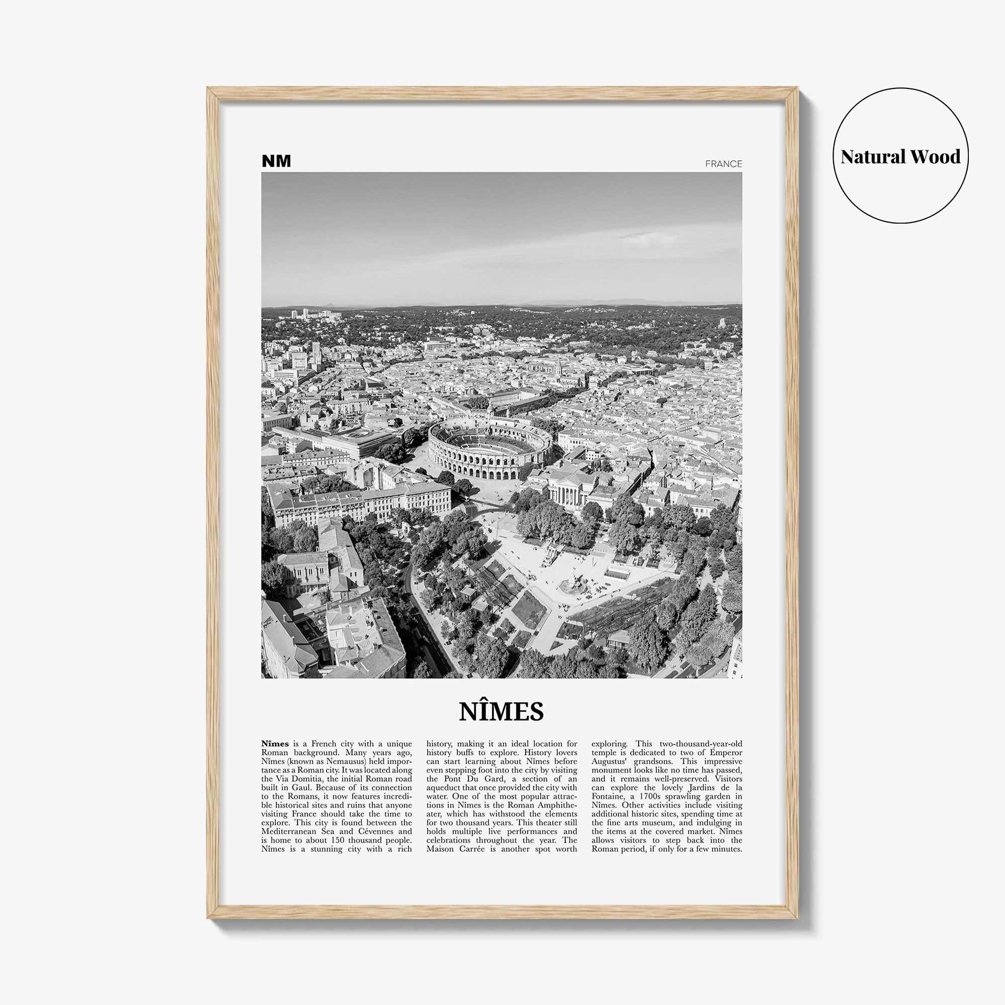 Nimes Print Black and White, Nîmes Wall Art, Nîmes Poster, Nîmes Photo, Nîmes Wall Décor, Nîmes Map, France