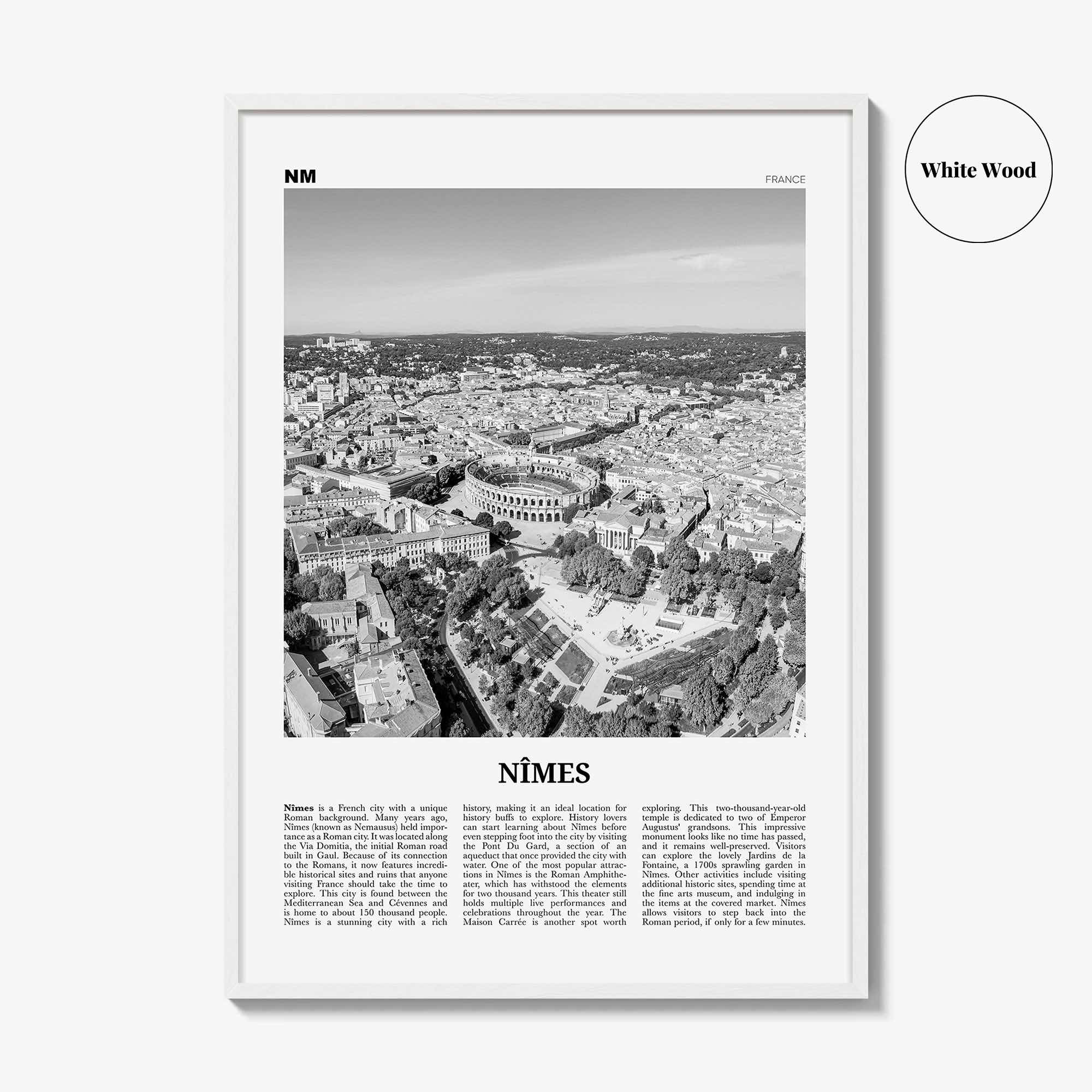 Nimes Print Black and White, Nîmes Wall Art, Nîmes Poster, Nîmes Photo, Nîmes Wall Décor, Nîmes Map, France