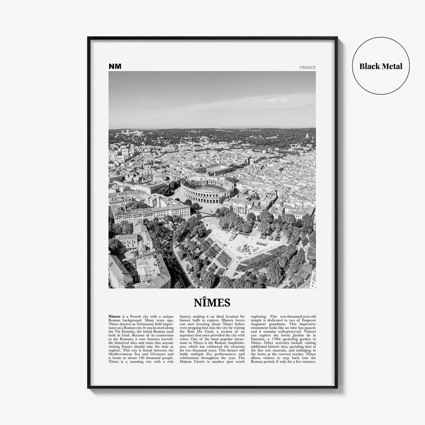 Nimes Print Black and White, Nîmes Wall Art, Nîmes Poster, Nîmes Photo, Nîmes Wall Décor, Nîmes Map, France