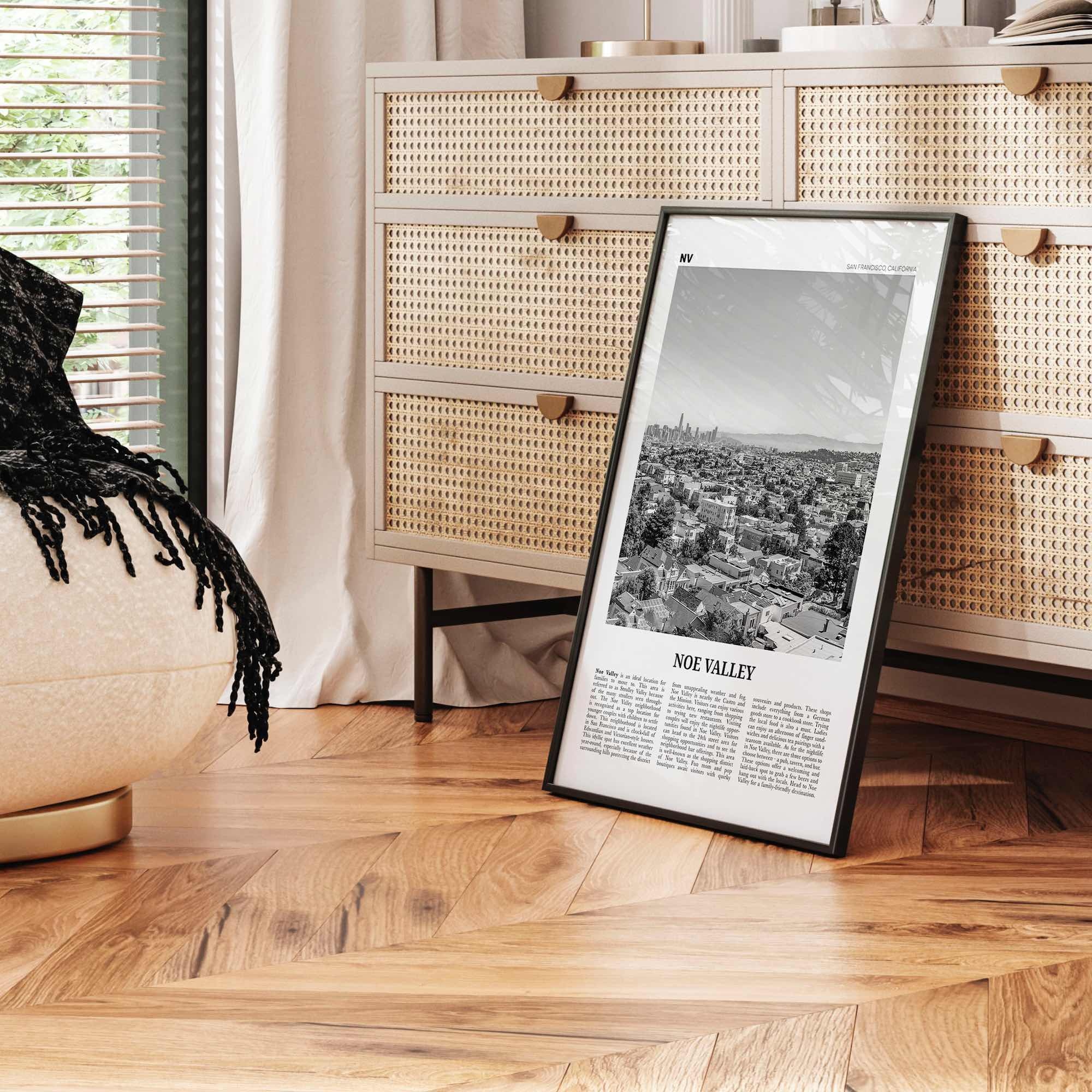 Noe Valley Print Black and White, Noe Valley Wall Art, Noe Valley Poster, Noe Valley Photo, Noe Valley Décor, Noe Valley Map, California