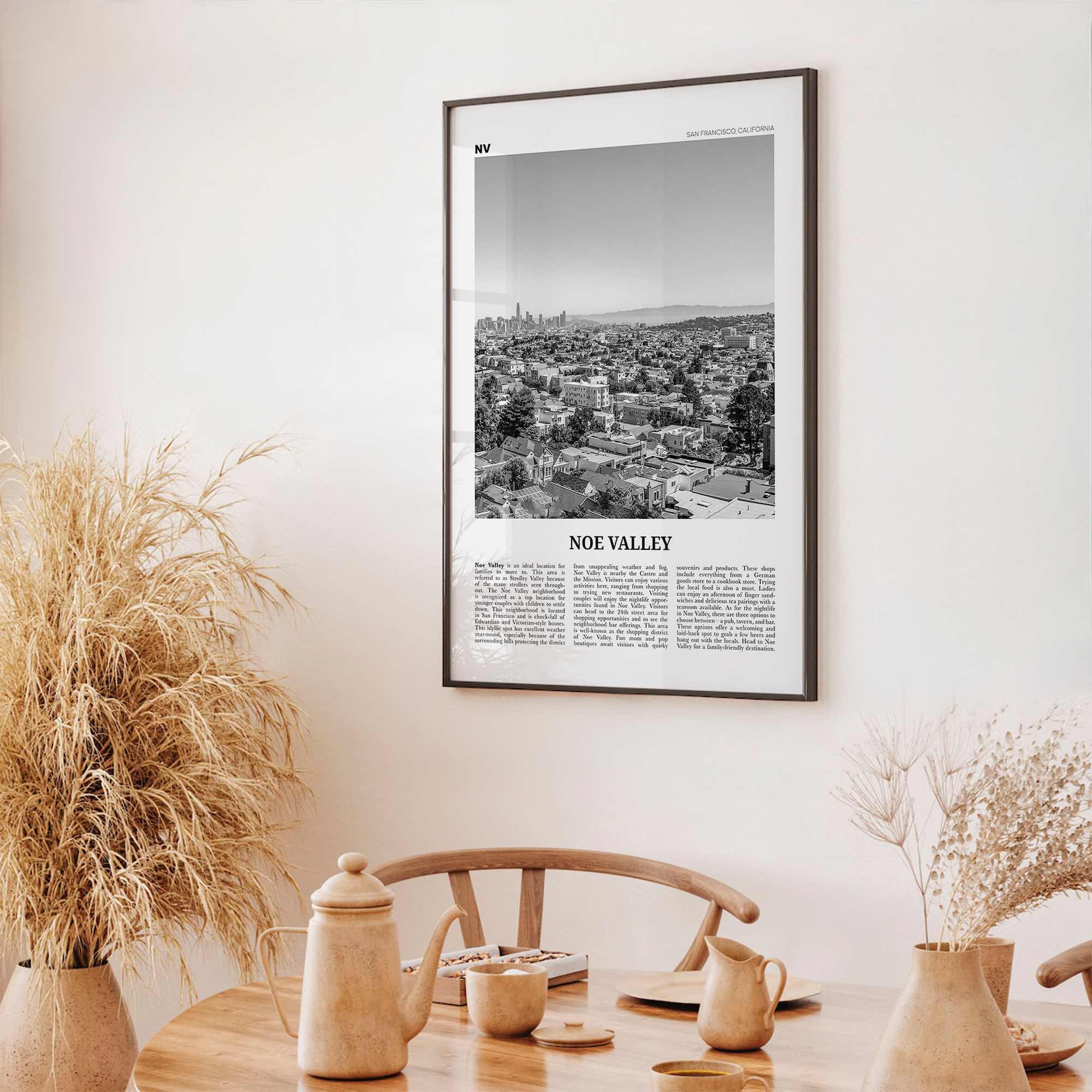 Noe Valley Print Black and White, Noe Valley Wall Art, Noe Valley Poster, Noe Valley Photo, Noe Valley Décor, Noe Valley Map, California
