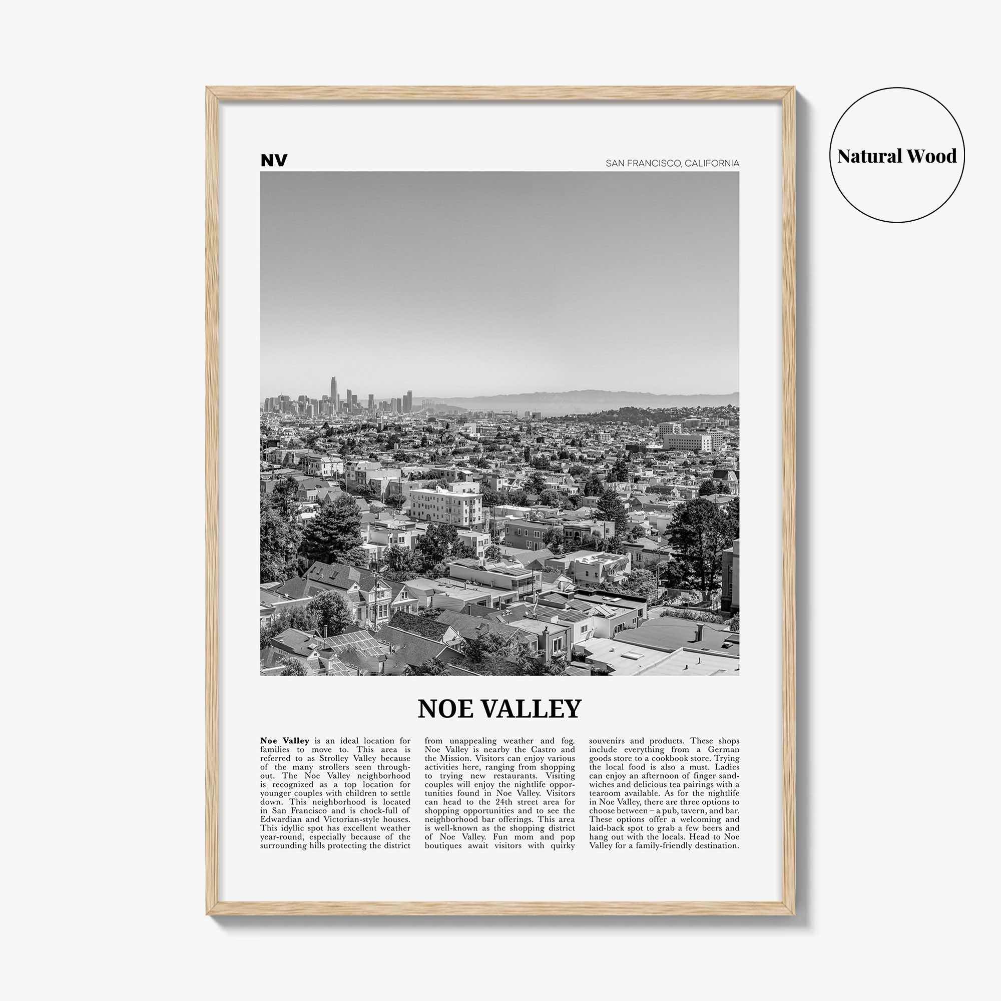 Noe Valley Print Black and White, Noe Valley Wall Art, Noe Valley Poster, Noe Valley Photo, Noe Valley Décor, Noe Valley Map, California