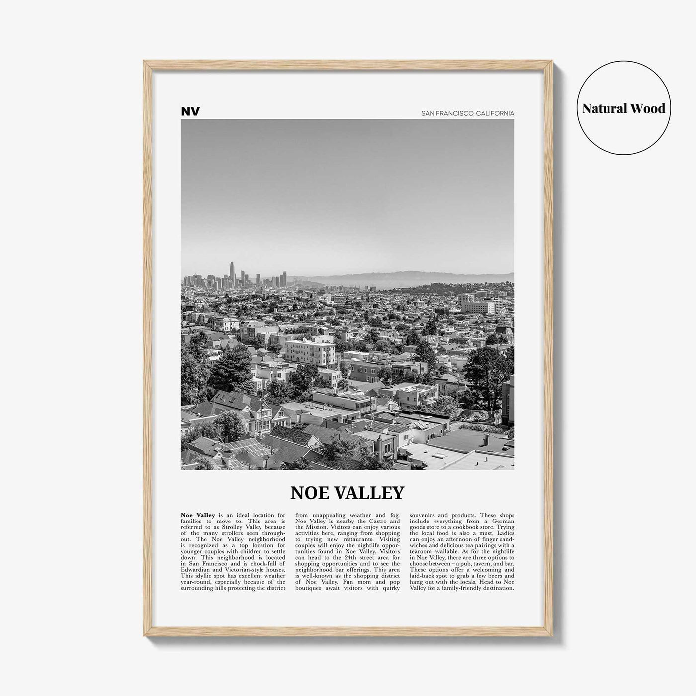Noe Valley Print Black and White, Noe Valley Wall Art, Noe Valley Poster, Noe Valley Photo, Noe Valley Décor, Noe Valley Map, California