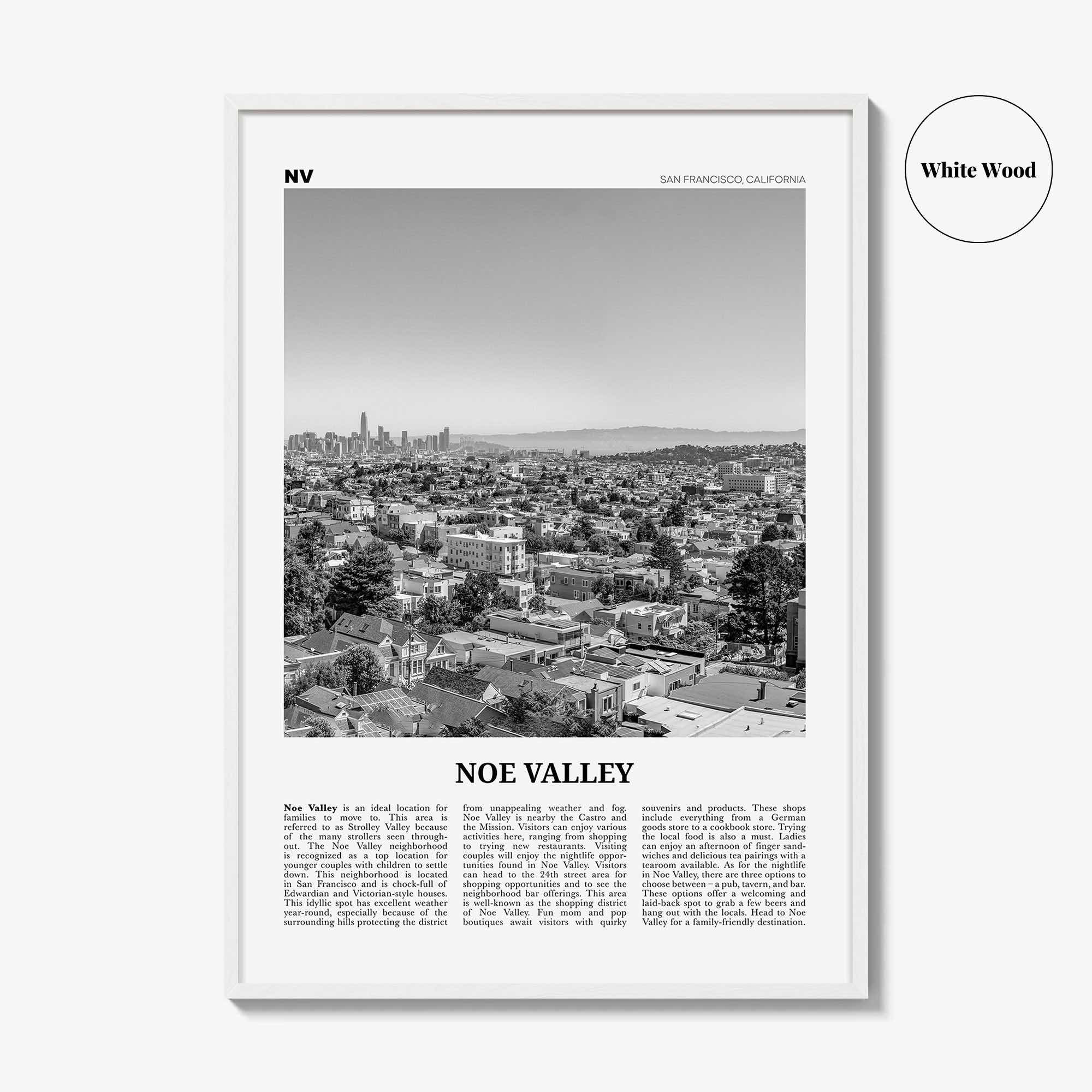Noe Valley Print Black and White, Noe Valley Wall Art, Noe Valley Poster, Noe Valley Photo, Noe Valley Décor, Noe Valley Map, California