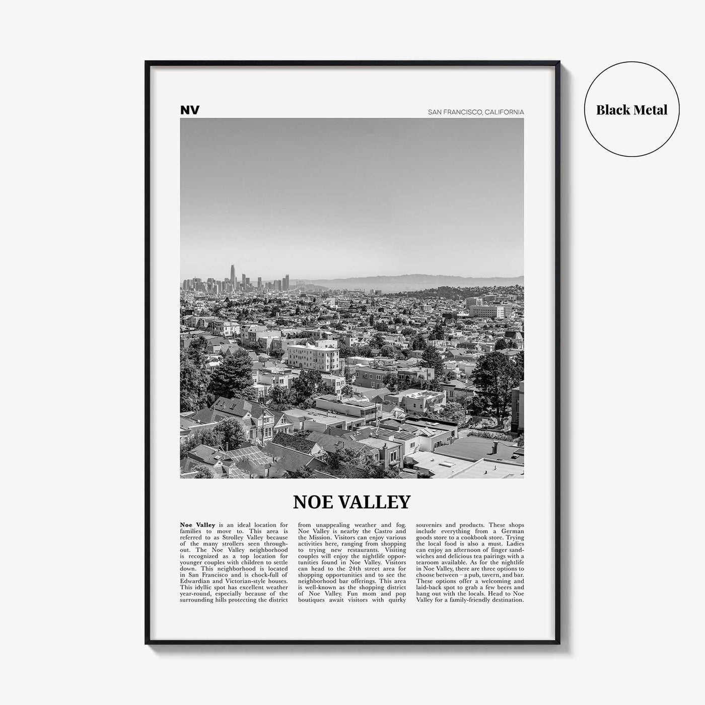 Noe Valley Print Black and White, Noe Valley Wall Art, Noe Valley Poster, Noe Valley Photo, Noe Valley Décor, Noe Valley Map, California