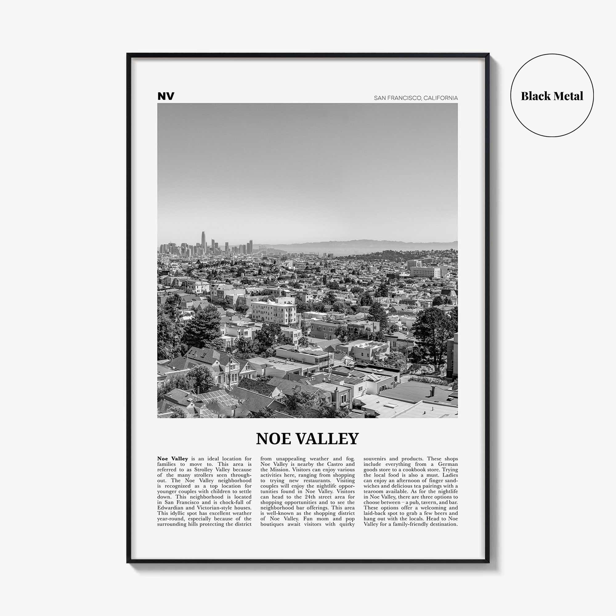 Noe Valley Print Black and White, Noe Valley Wall Art, Noe Valley Poster, Noe Valley Photo, Noe Valley Décor, Noe Valley Map, California