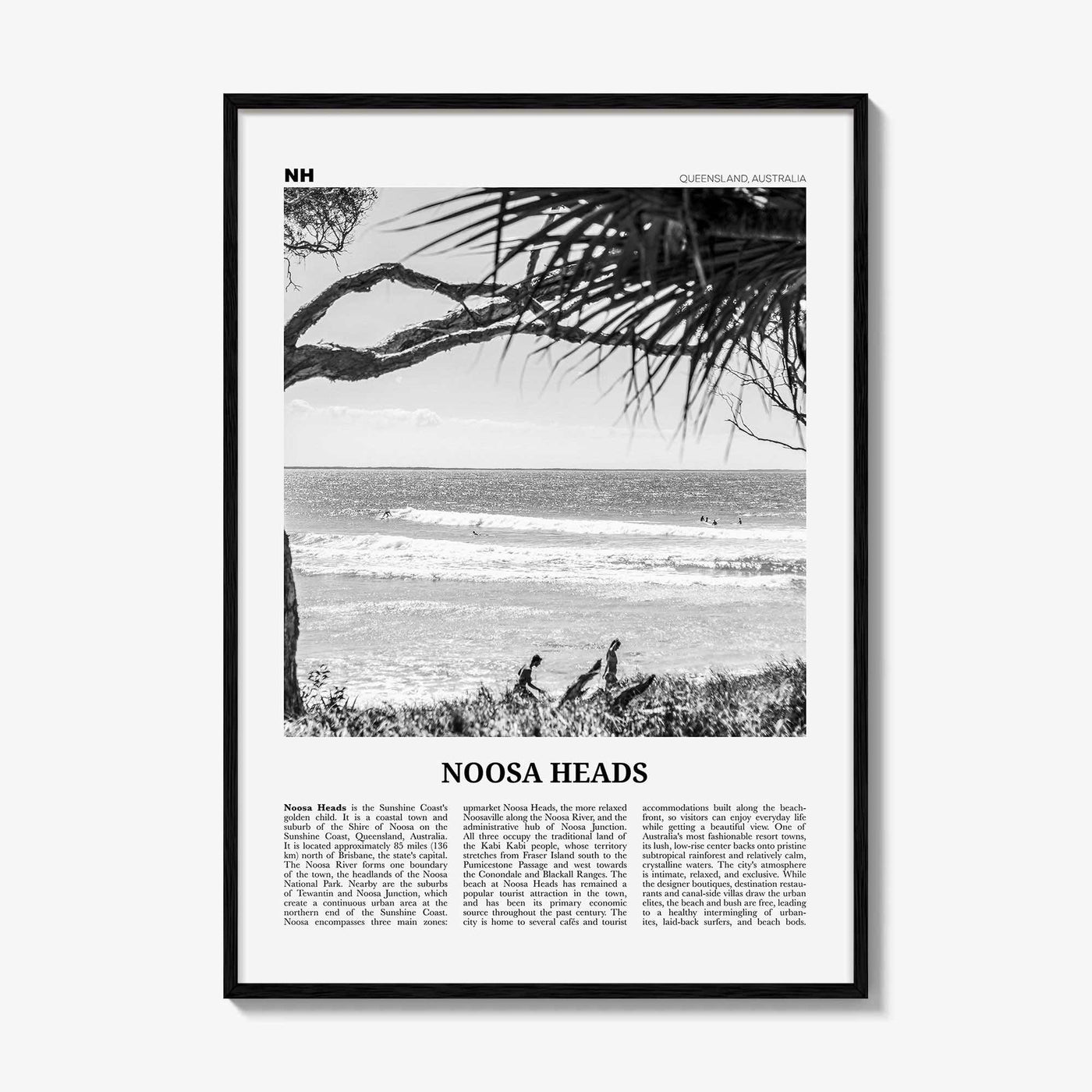 Noosa Heads Print Black and White No 1, Noosa Heads Wall Art, Noosa Heads Poster, Sunshine Coast Print, Queensland, Australia, Oceania