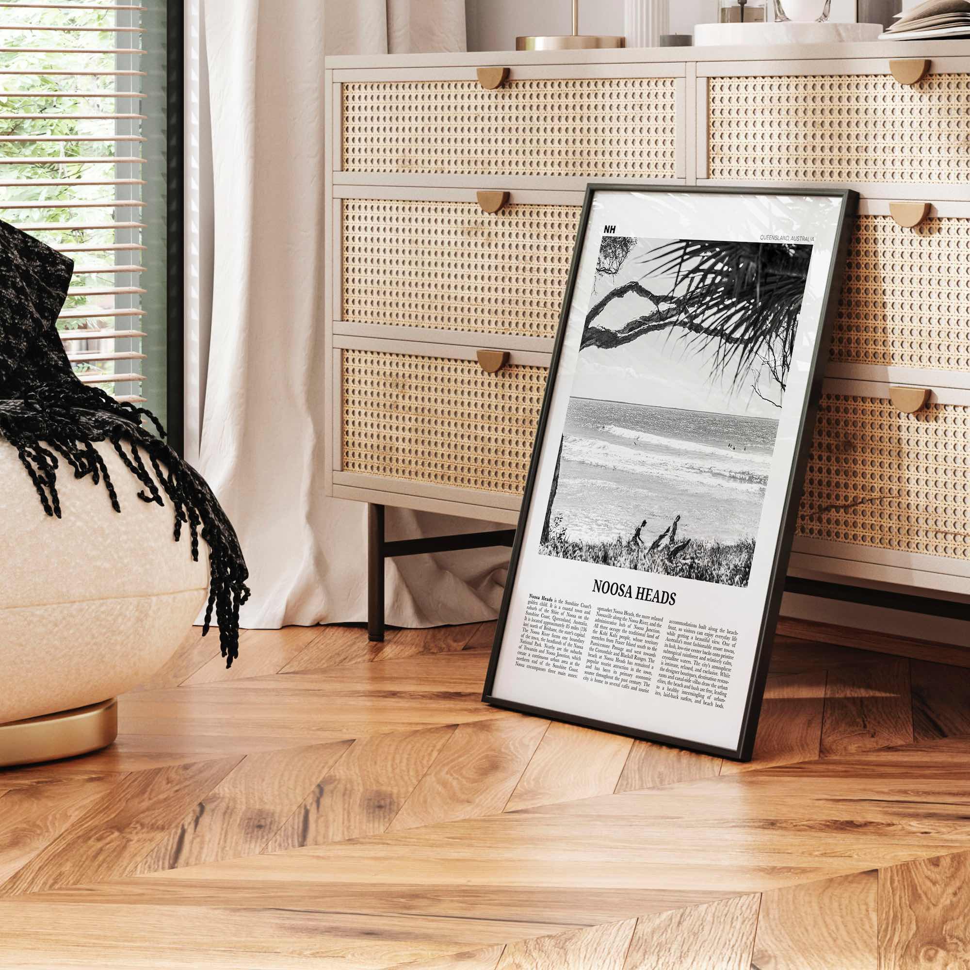 Noosa Heads Print Black and White No 1, Noosa Heads Wall Art, Noosa Heads Poster, Sunshine Coast Print, Queensland, Australia, Oceania