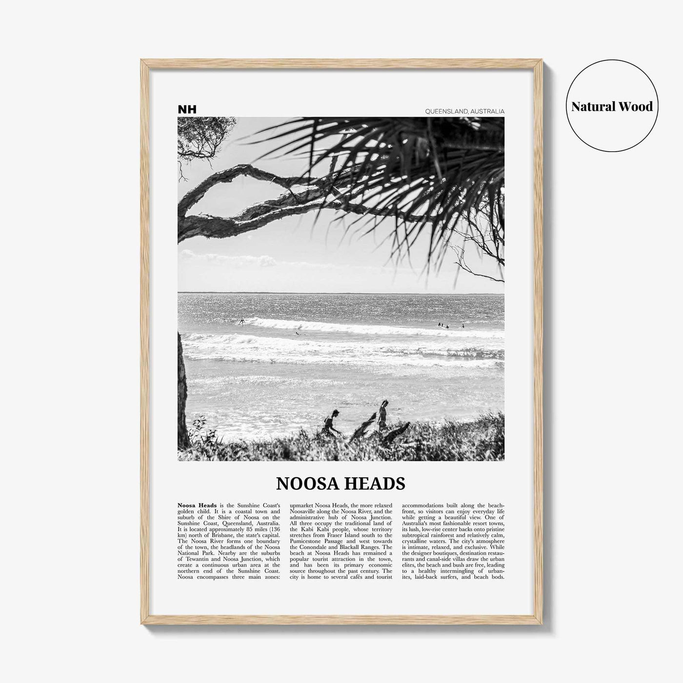 Noosa Heads Print Black and White No 1, Noosa Heads Wall Art, Noosa Heads Poster, Sunshine Coast Print, Queensland, Australia, Oceania