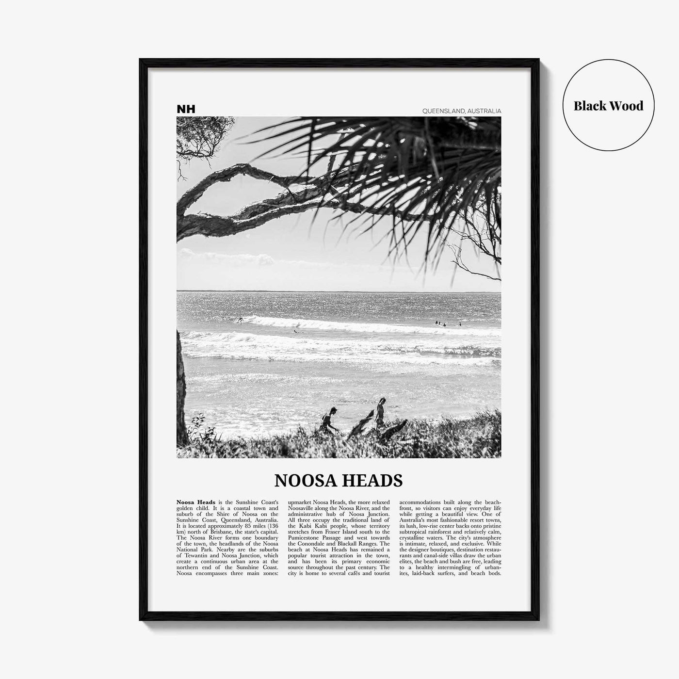 Noosa Heads Print Black and White No 1, Noosa Heads Wall Art, Noosa Heads Poster, Sunshine Coast Print, Queensland, Australia, Oceania