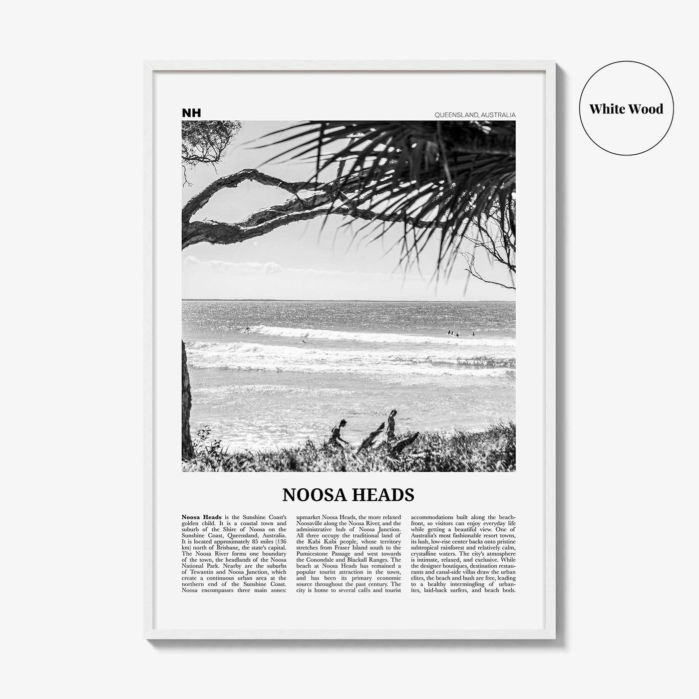 Noosa Heads Print Black and White No 1, Noosa Heads Wall Art, Noosa Heads Poster, Sunshine Coast Print, Queensland, Australia, Oceania