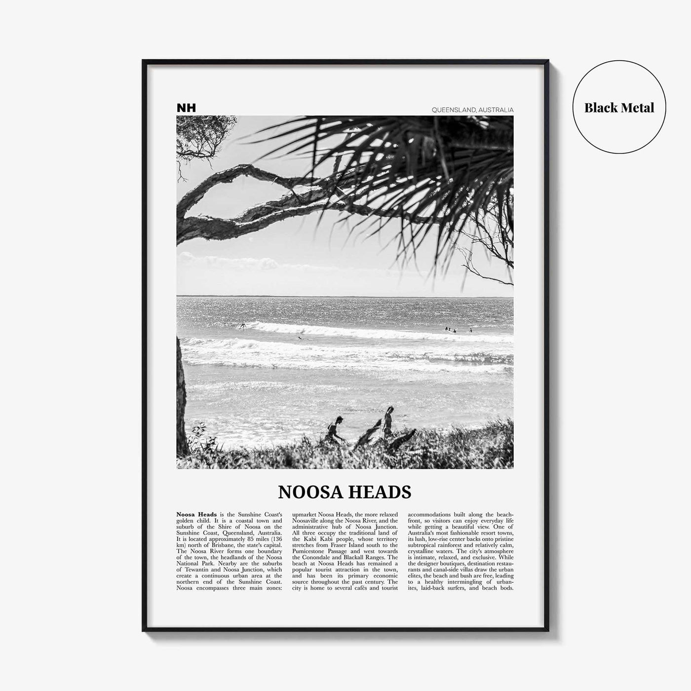 Noosa Heads Print Black and White No 1, Noosa Heads Wall Art, Noosa Heads Poster, Sunshine Coast Print, Queensland, Australia, Oceania