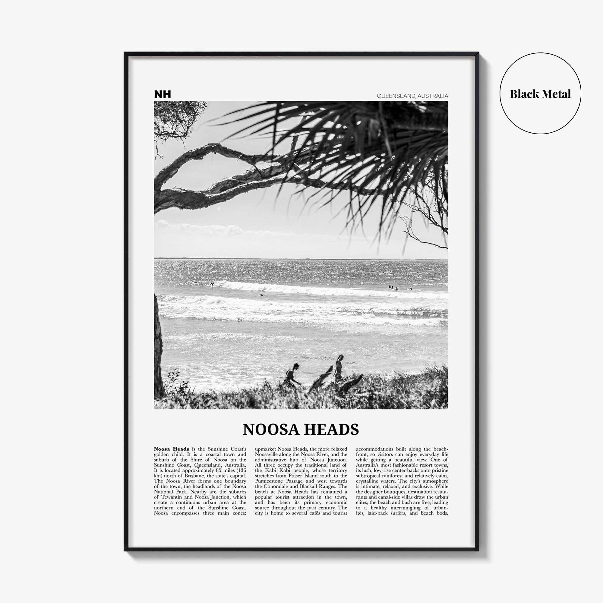 Noosa Heads Print Black and White No 1, Noosa Heads Wall Art, Noosa Heads Poster, Sunshine Coast Print, Queensland, Australia, Oceania