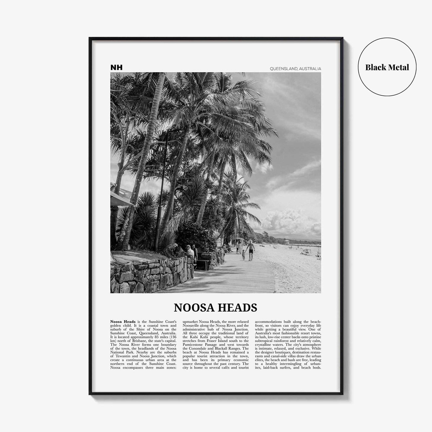 Noosa Heads Print Black and White No 2, Noosa Heads Wall Art, Noosa Heads Poster, Sunshine Coast Print, Queensland, Australia, Oceania