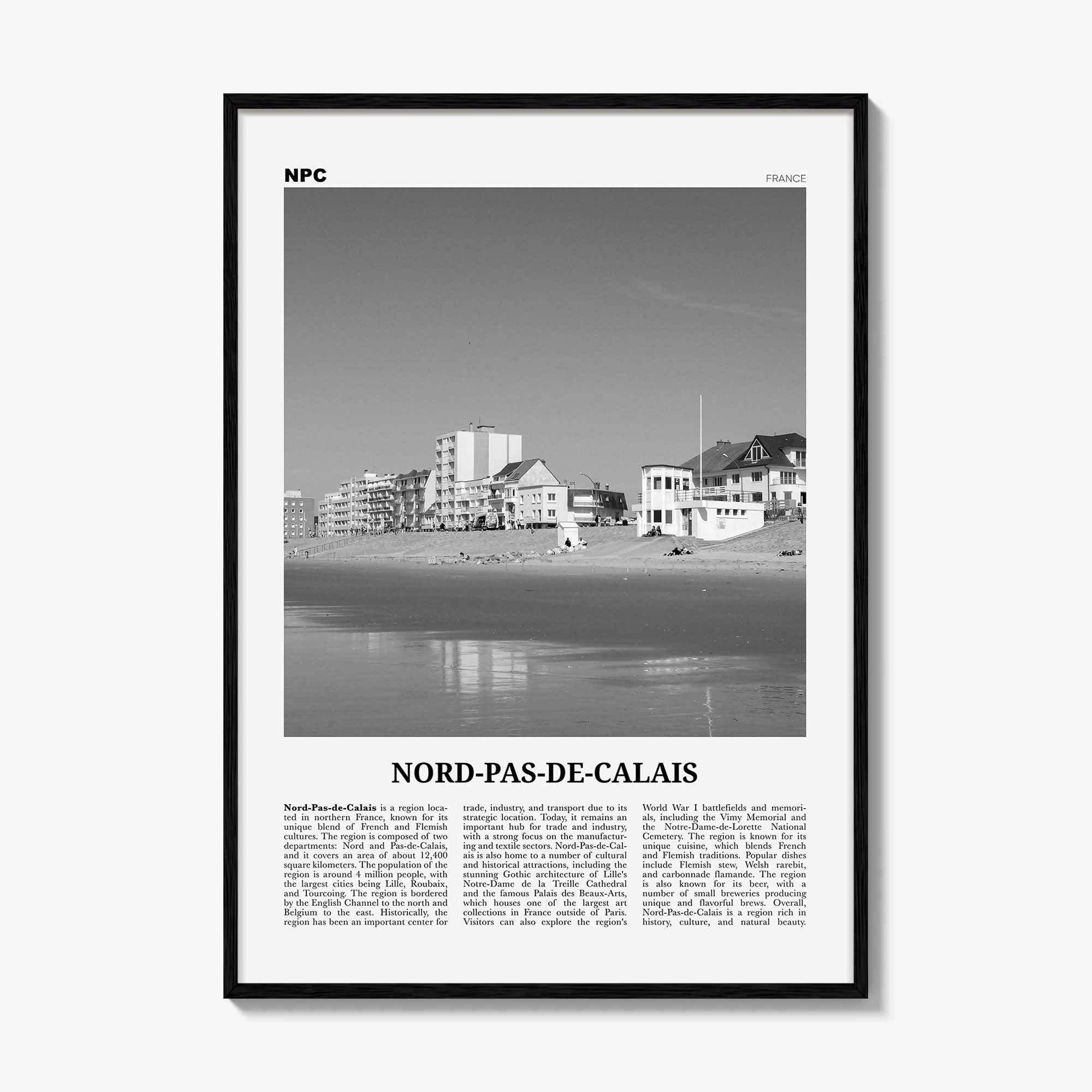 Nord Pas De Calais Print Black and White, Nord-Pas-de-Calais Wall Art, Nord-Pas-de-Calais Poster, Nord-Pas-de-Calais Photo, Wall Décor, Map