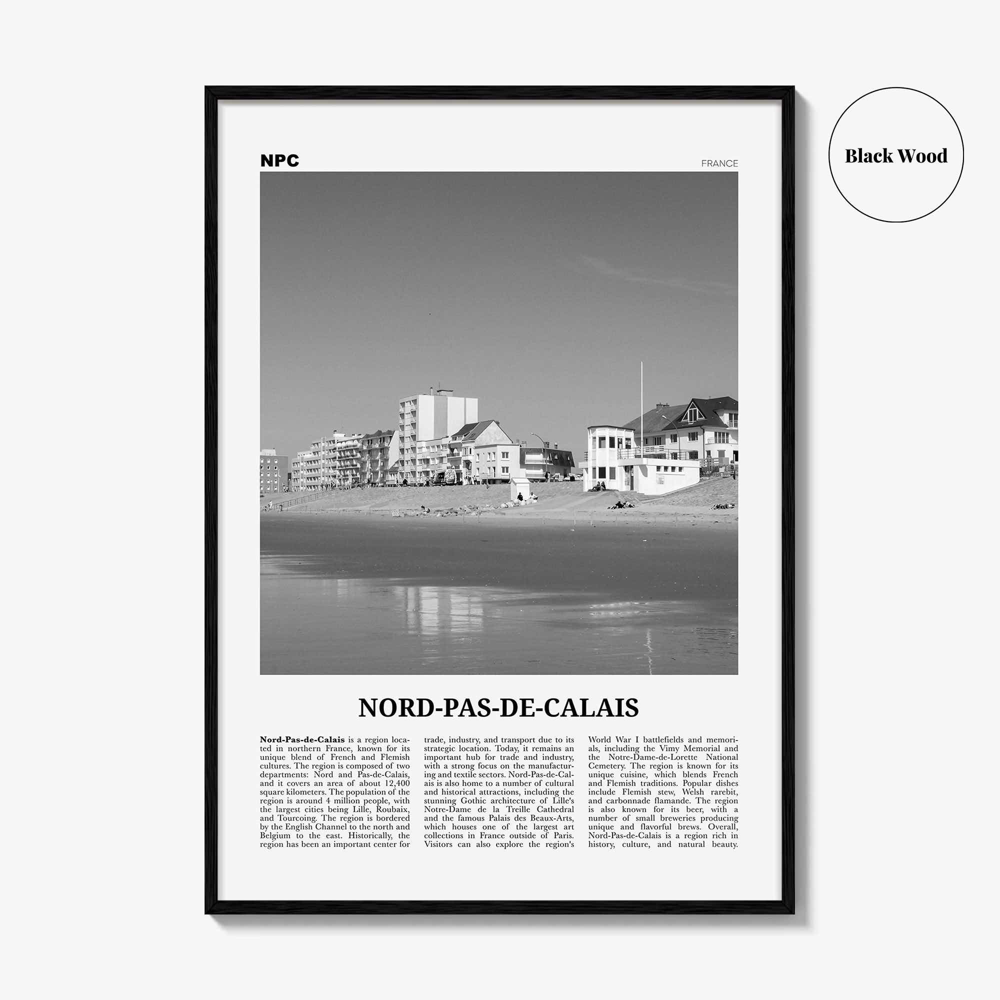 Nord Pas De Calais Print Black and White, Nord-Pas-de-Calais Wall Art, Nord-Pas-de-Calais Poster, Nord-Pas-de-Calais Photo, Wall Décor, Map