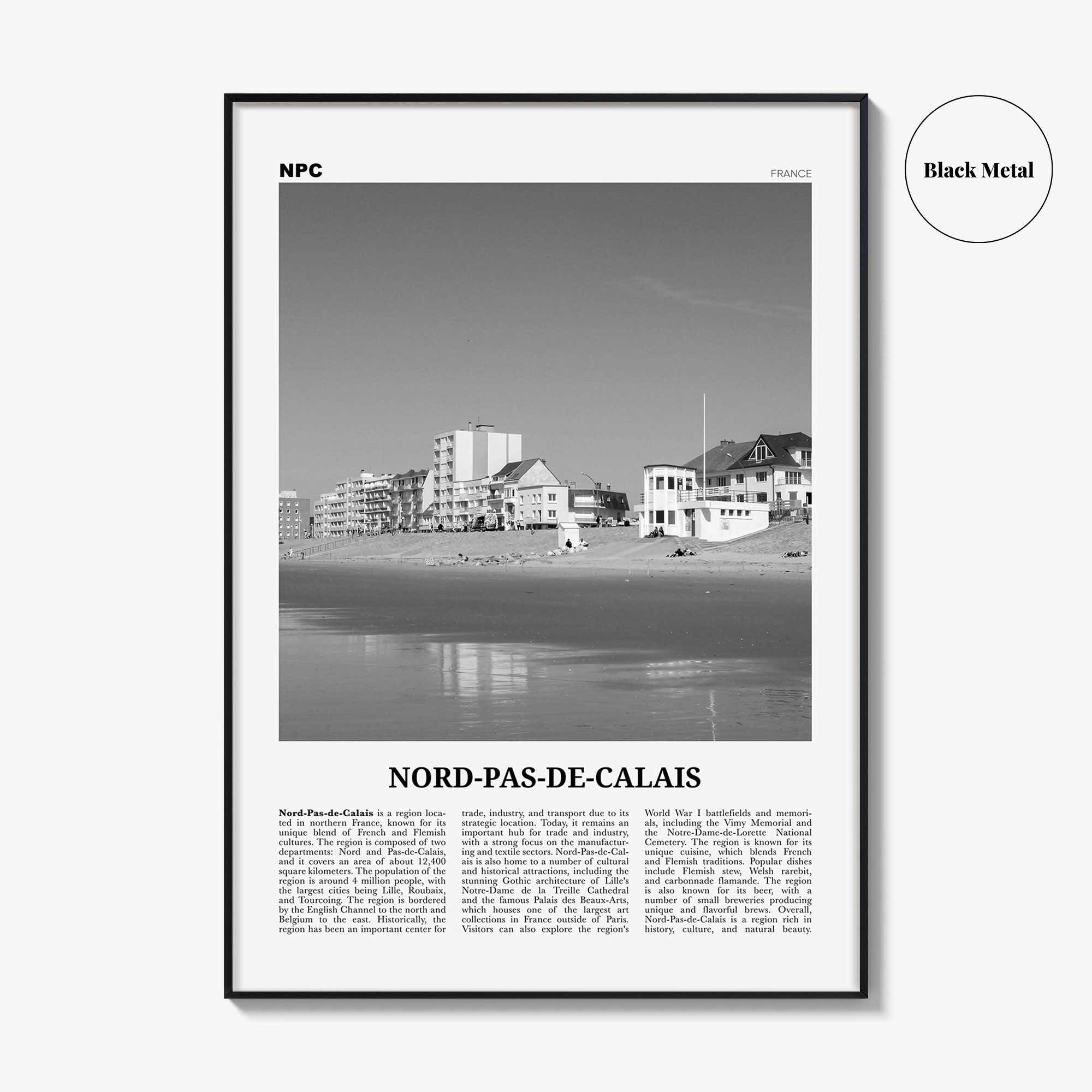 Nord Pas De Calais Print Black and White, Nord-Pas-de-Calais Wall Art, Nord-Pas-de-Calais Poster, Nord-Pas-de-Calais Photo, Wall Décor, Map