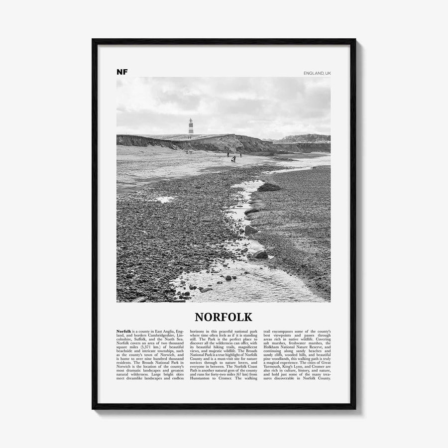 Norfolk Print Black and White England, Norfolk Wall Art, Norfolk Poster, Norfolk Photo, Norfolk Map, England, United Kingdom