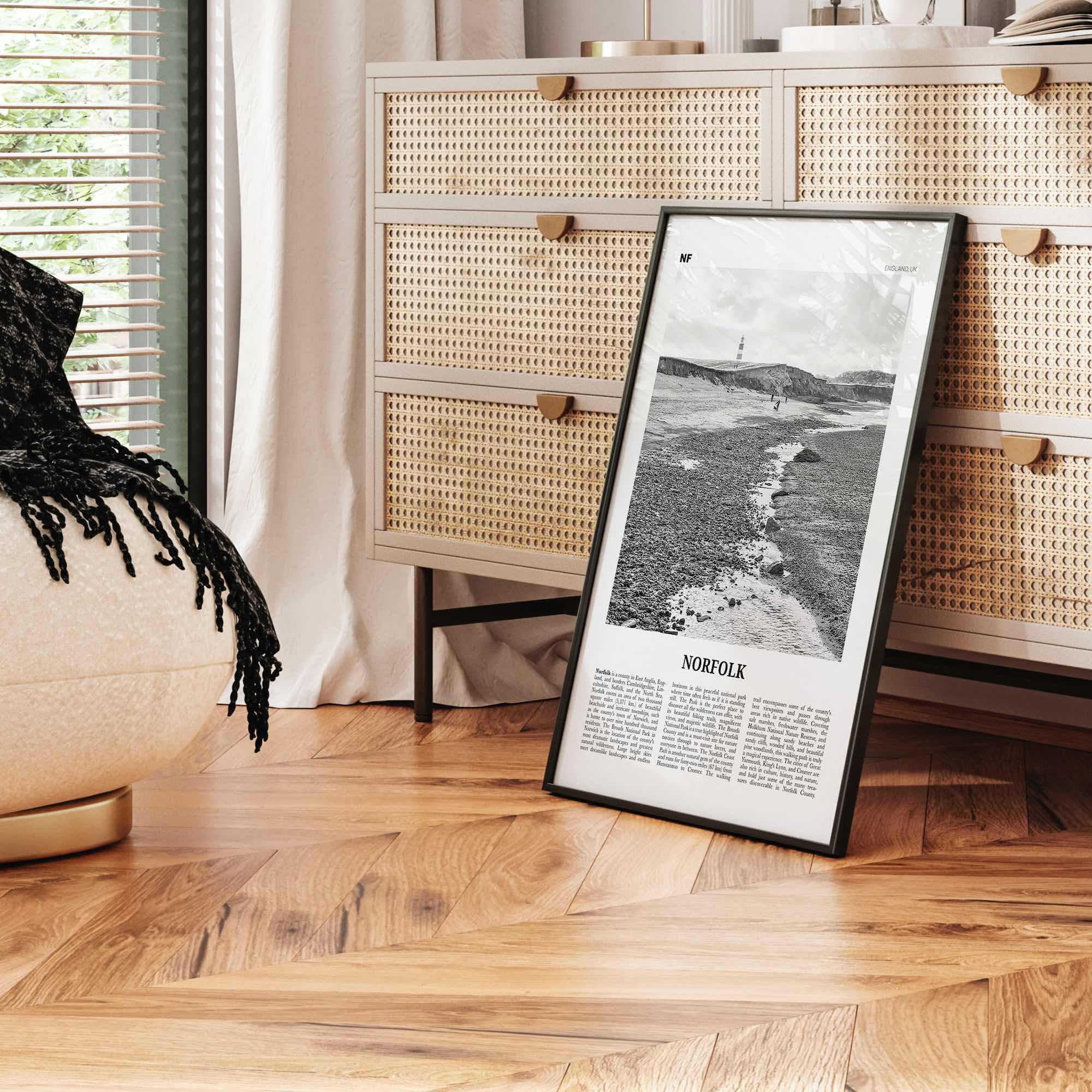 Norfolk Print Black and White England, Norfolk Wall Art, Norfolk Poster, Norfolk Photo, Norfolk Map, England, United Kingdom