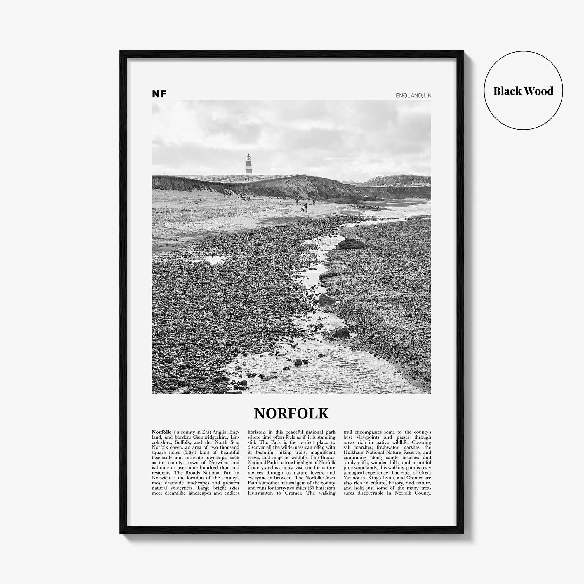 Norfolk Print Black and White England, Norfolk Wall Art, Norfolk Poster, Norfolk Photo, Norfolk Map, England, United Kingdom