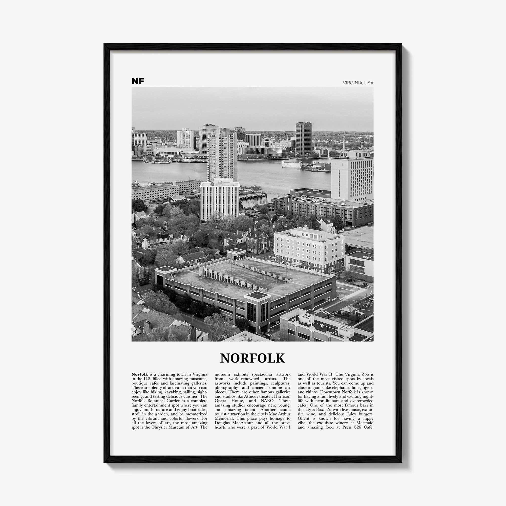 Norfolk Print Black and White Virginia, Norfolk Wall Art, Norfolk Poster, Norfolk Photo, Norfolk Wall Décor, Virginia, United States