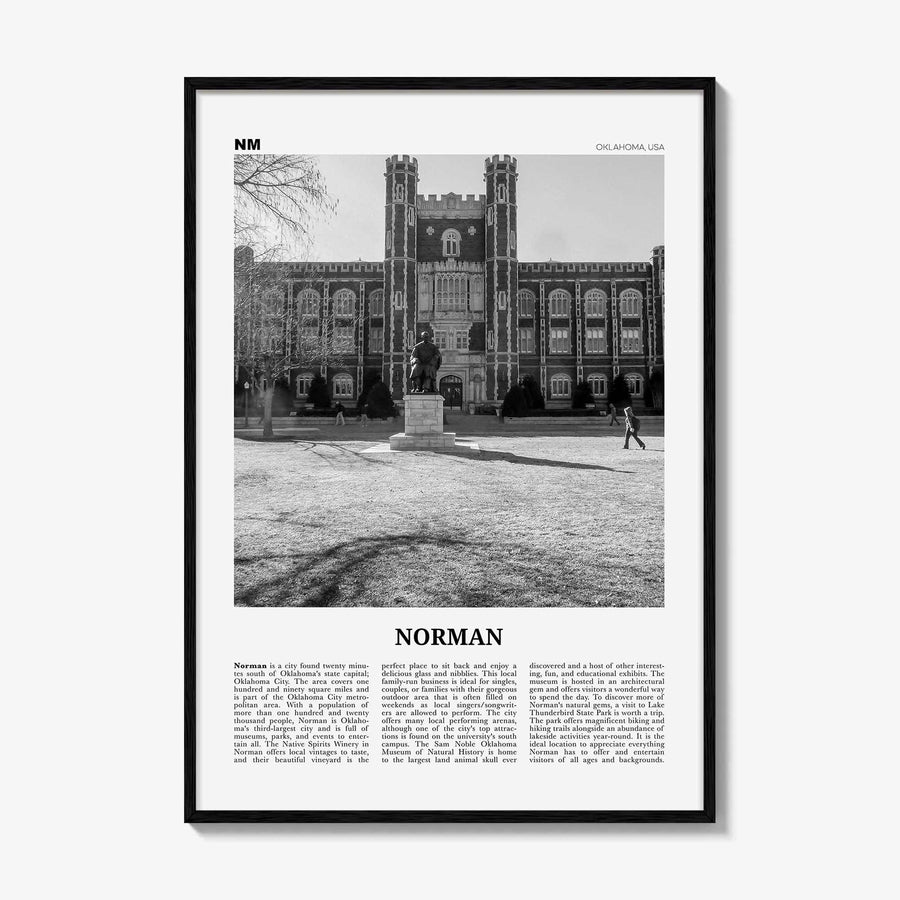 Norman Print Black and White, Norman Wall Art, Norman Poster, Norman Photo, Norman Map, Oklahoma, USA, United States