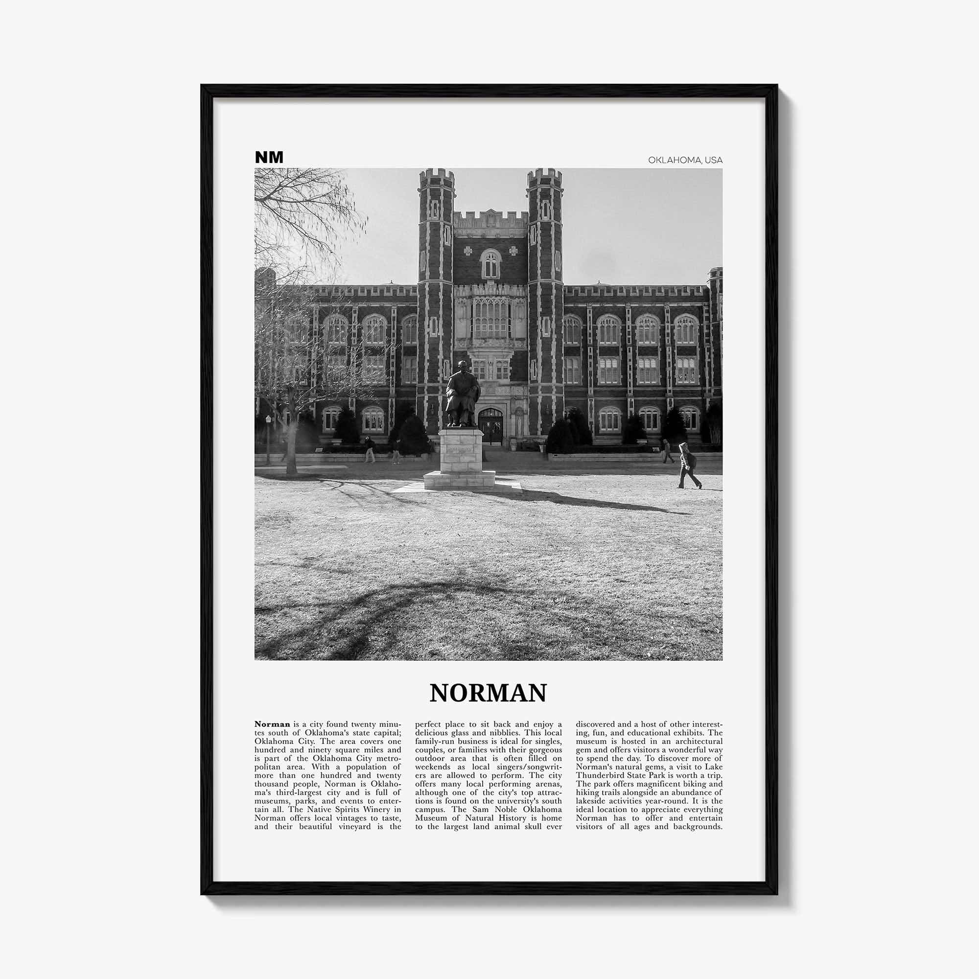 Norman Print Black and White, Norman Wall Art, Norman Poster, Norman Photo, Norman Map, Oklahoma, USA, United States
