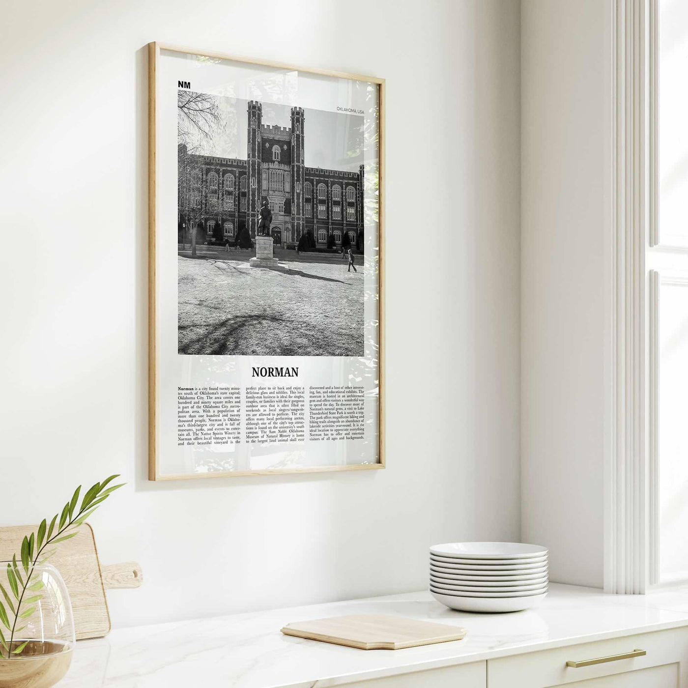 Norman Print Black and White, Norman Wall Art, Norman Poster, Norman Photo, Norman Map, Oklahoma, USA, United States