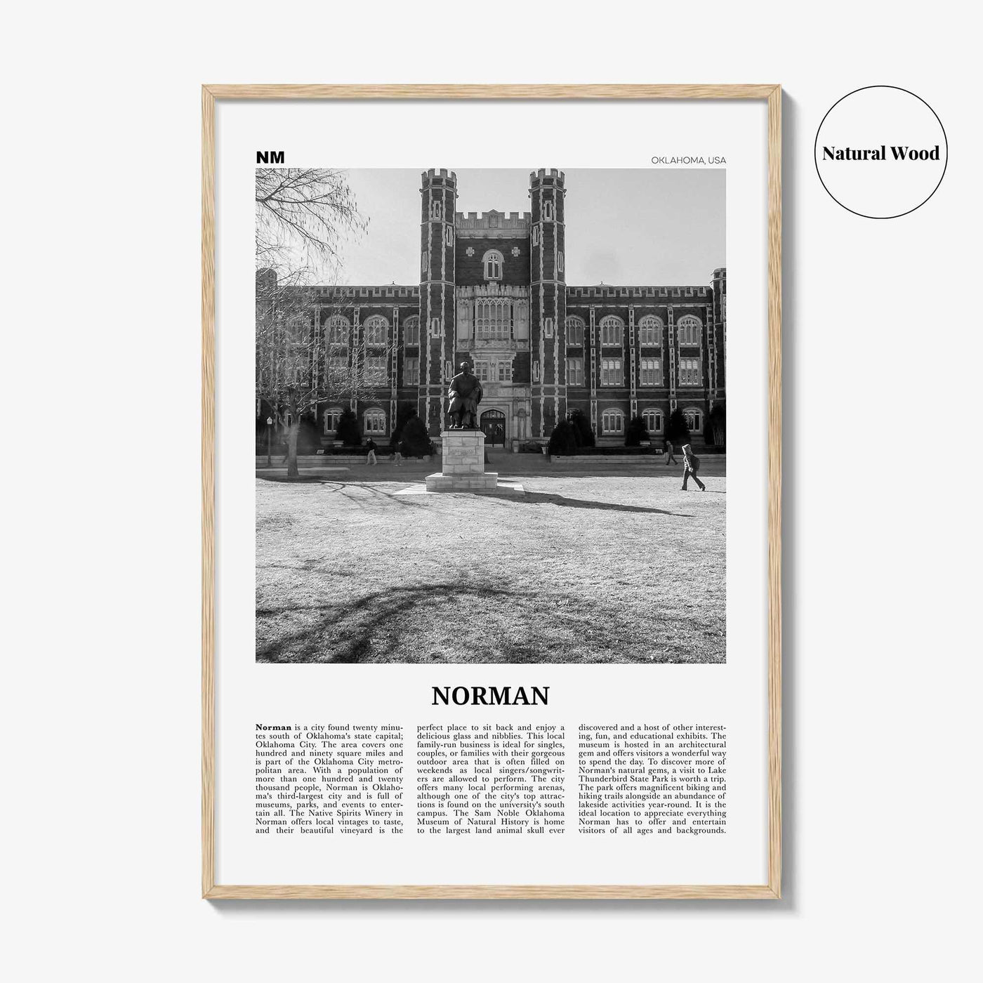 Norman Print Black and White, Norman Wall Art, Norman Poster, Norman Photo, Norman Map, Oklahoma, USA, United States