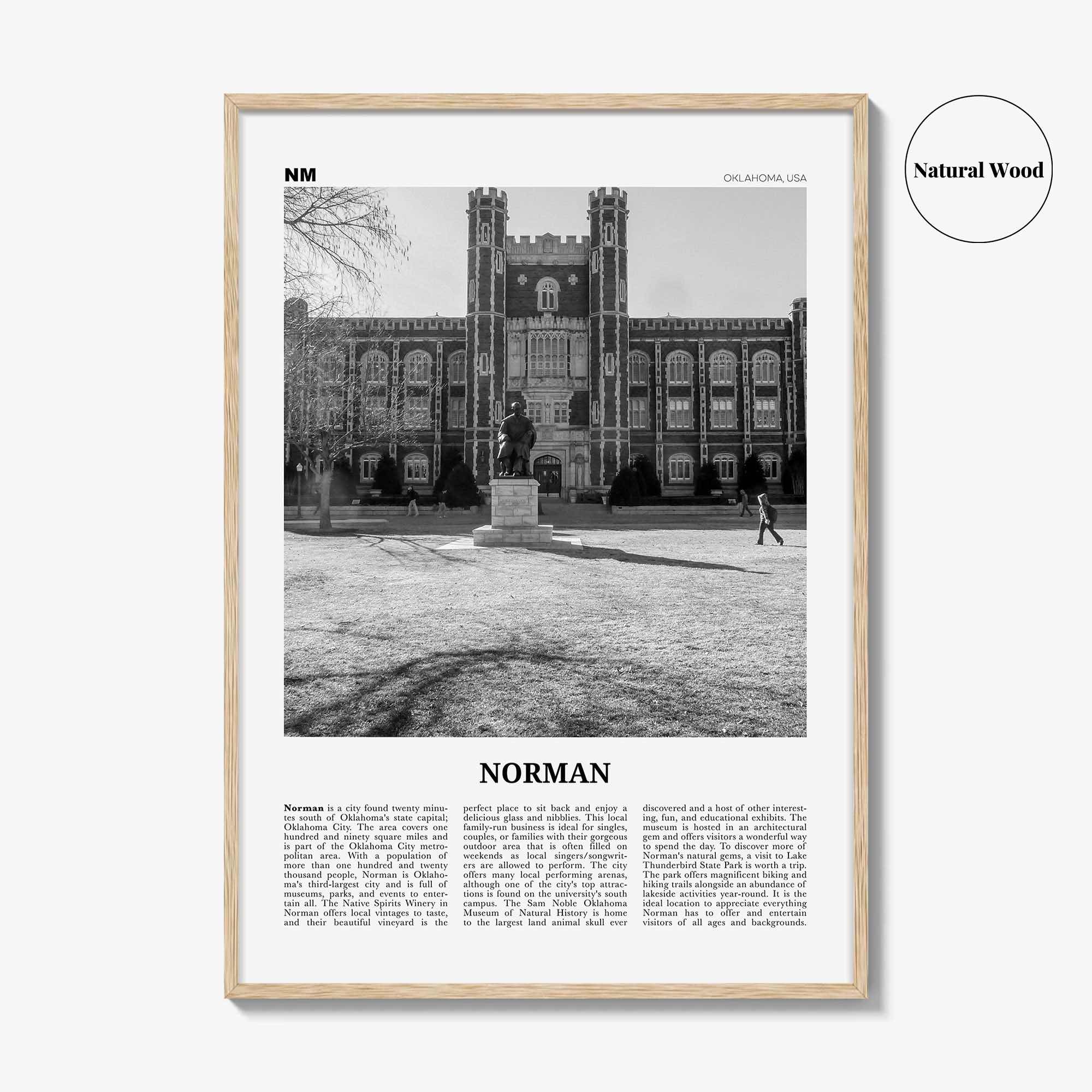 Norman Print Black and White, Norman Wall Art, Norman Poster, Norman Photo, Norman Map, Oklahoma, USA, United States