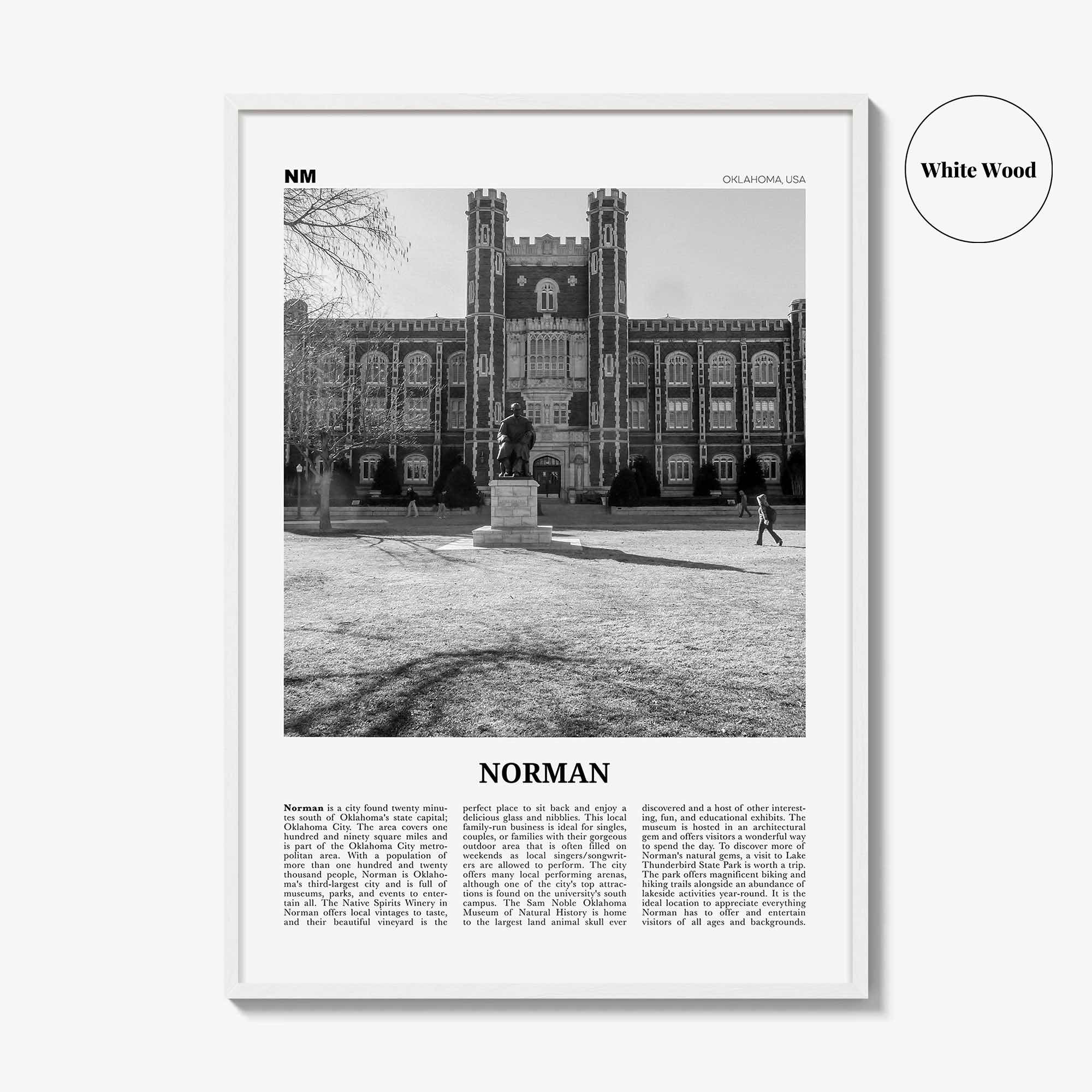 Norman Print Black and White, Norman Wall Art, Norman Poster, Norman Photo, Norman Map, Oklahoma, USA, United States