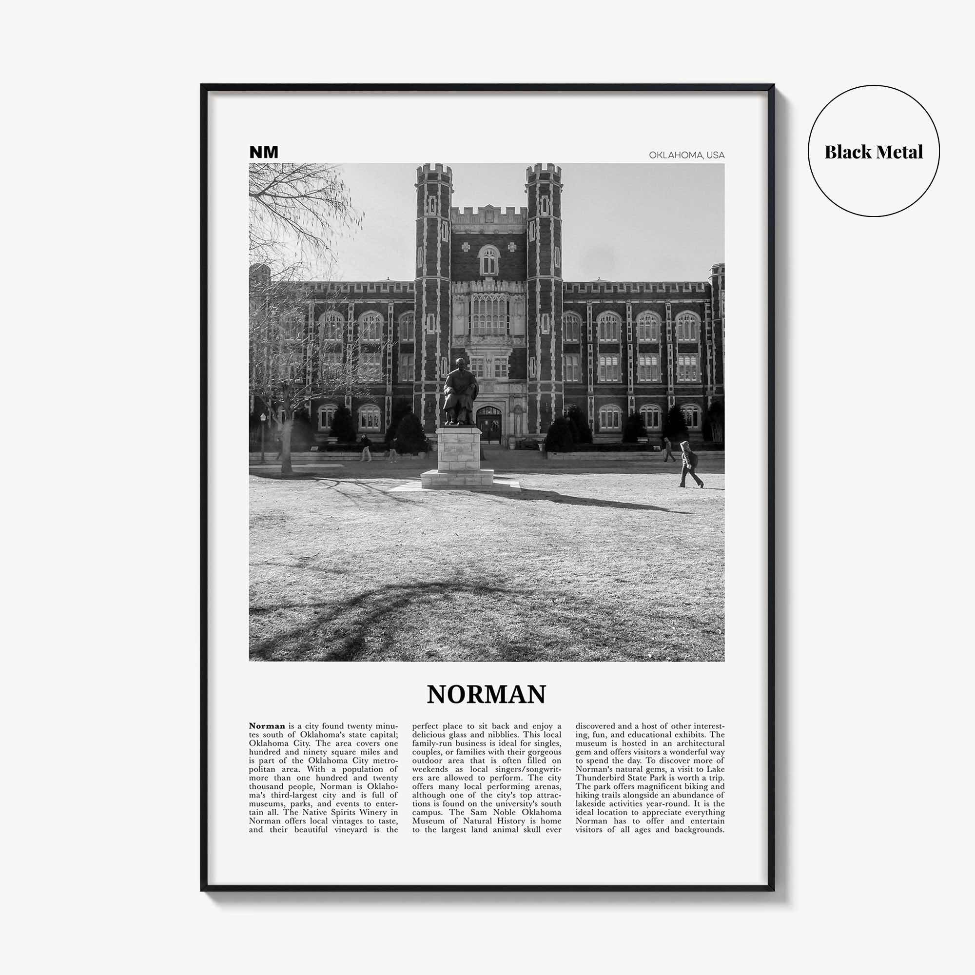 Norman Print Black and White, Norman Wall Art, Norman Poster, Norman Photo, Norman Map, Oklahoma, USA, United States
