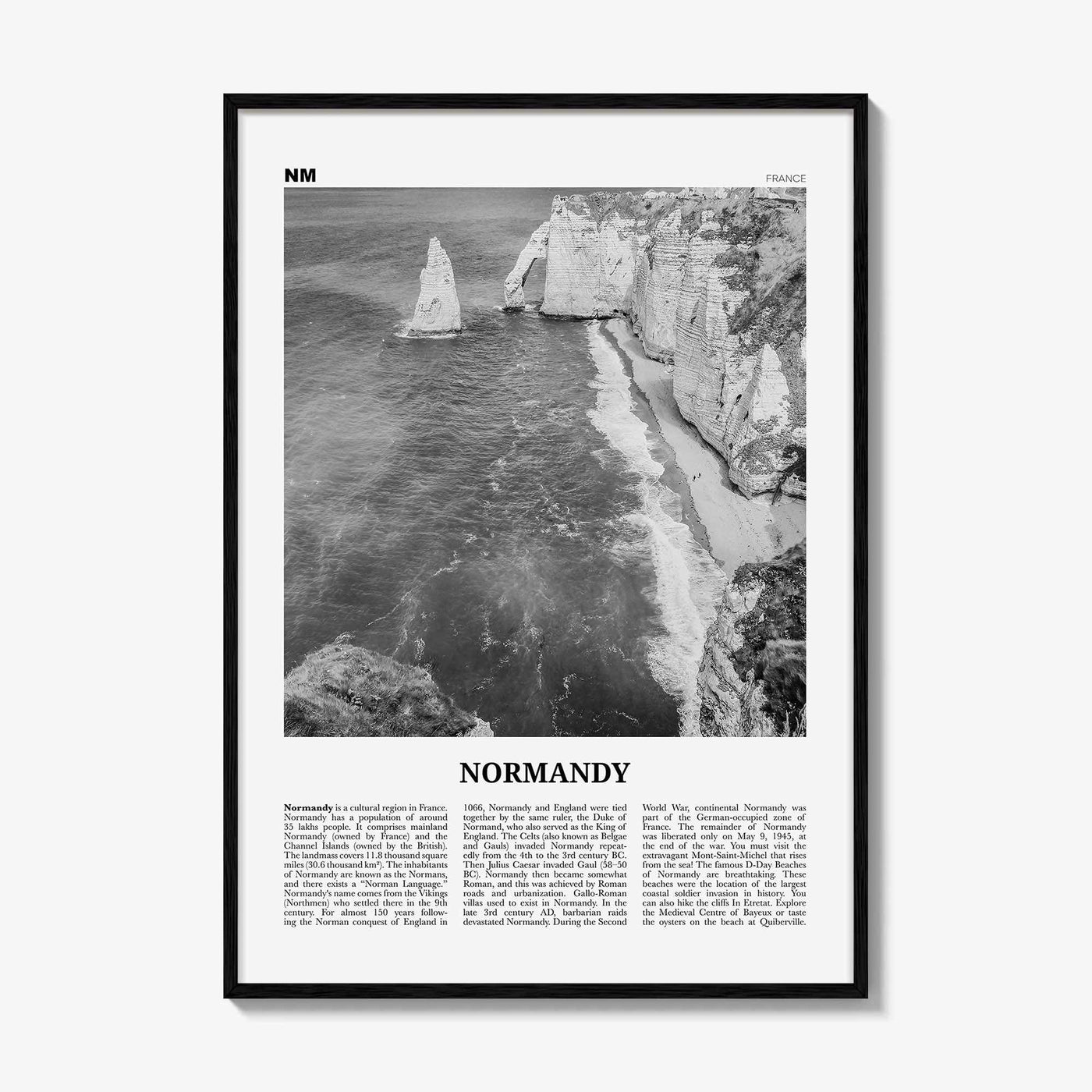 Normandy Print Black and White, Normandy Wall Art, Normandy Poster, Normandy Photo, Normandy Wall Décor, Normandy Map, France