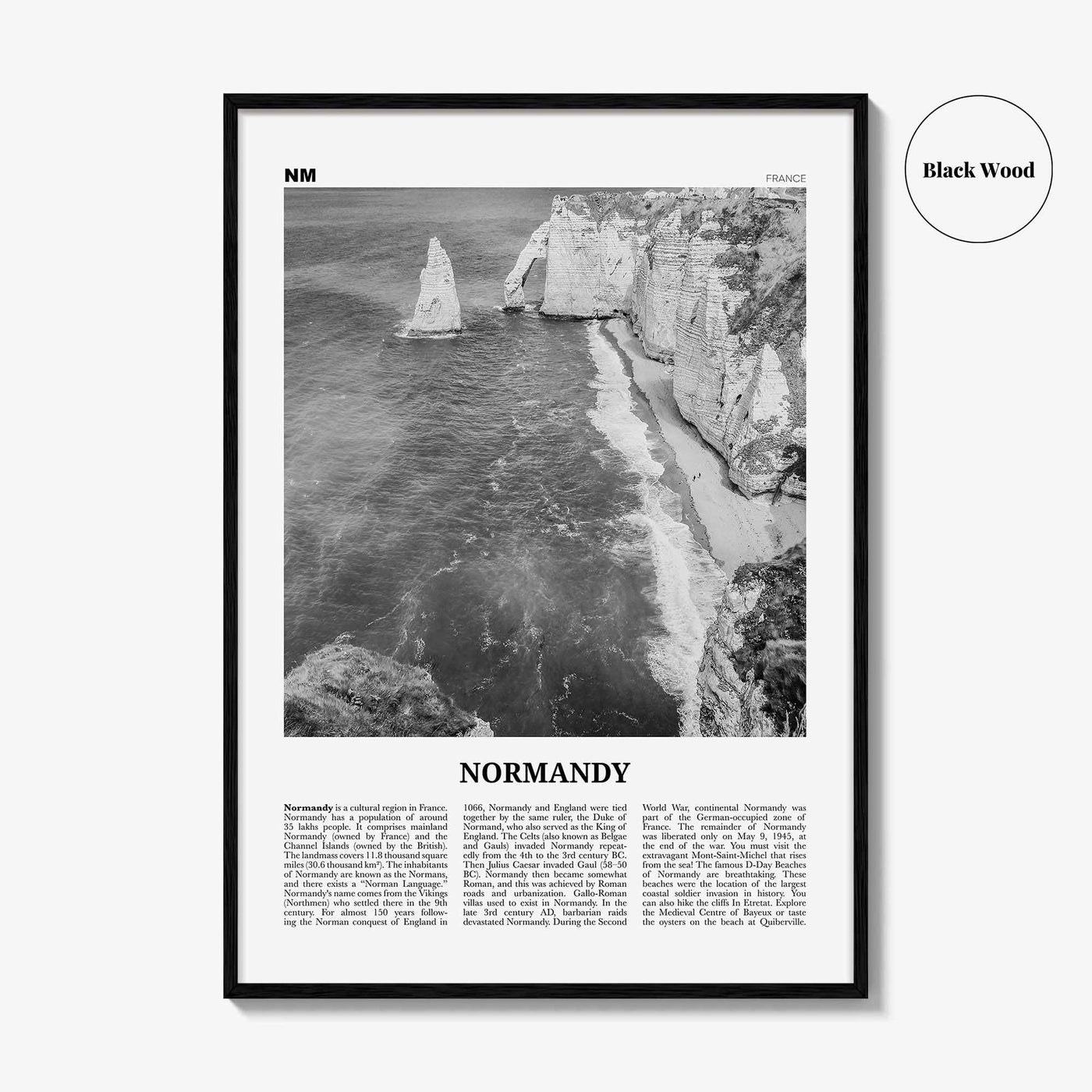 Normandy Print Black and White, Normandy Wall Art, Normandy Poster, Normandy Photo, Normandy Wall Décor, Normandy Map, France