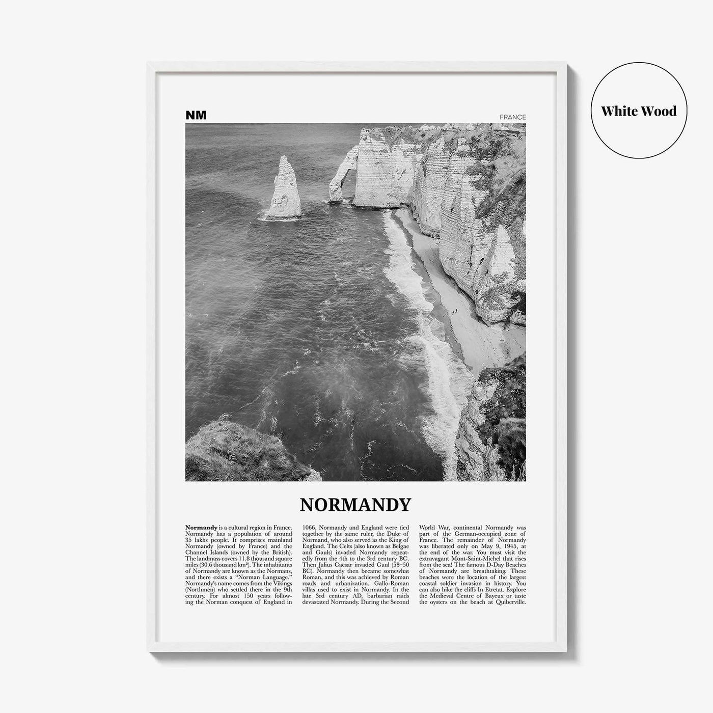 Normandy Print Black and White, Normandy Wall Art, Normandy Poster, Normandy Photo, Normandy Wall Décor, Normandy Map, France