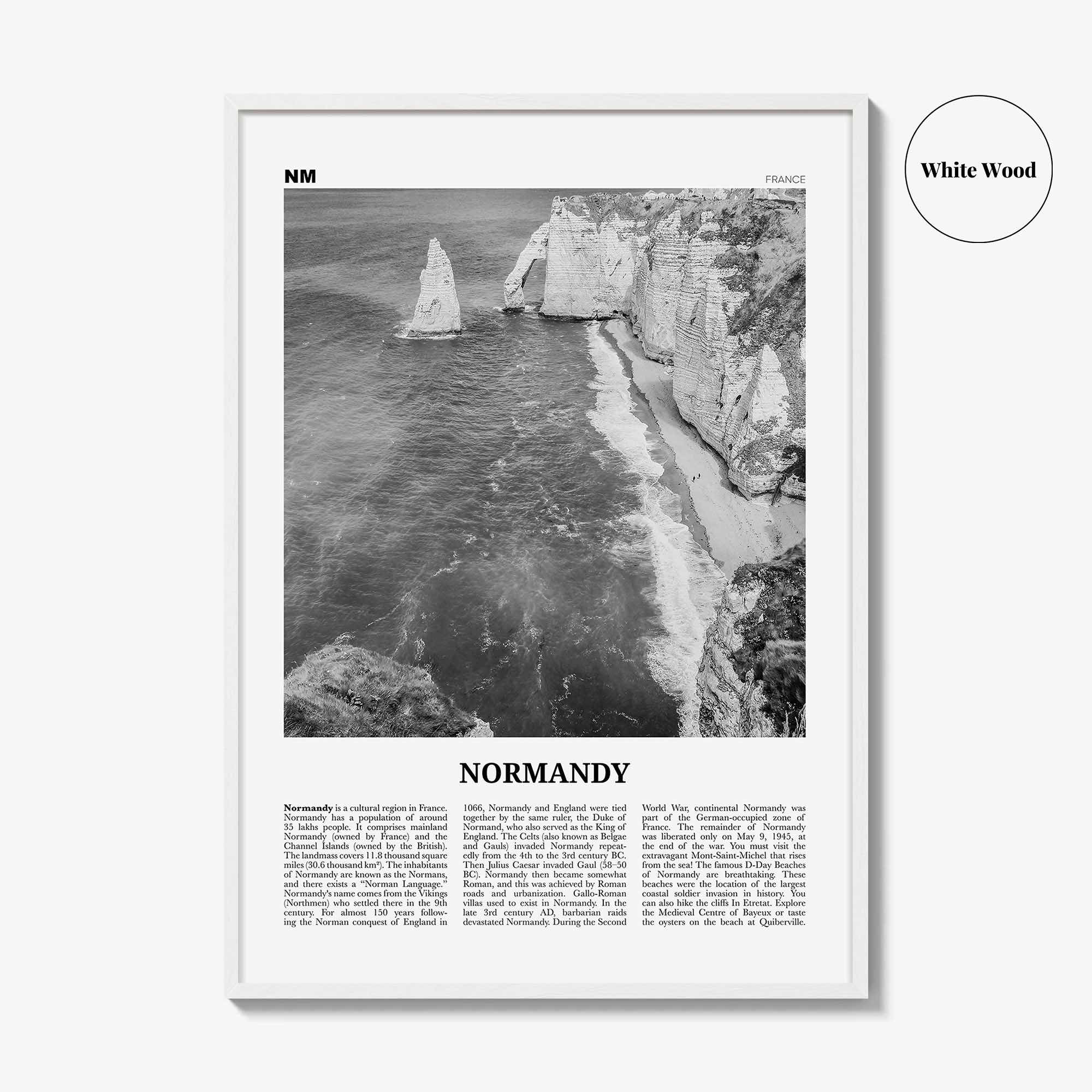 Normandy Print Black and White, Normandy Wall Art, Normandy Poster, Normandy Photo, Normandy Wall Décor, Normandy Map, France