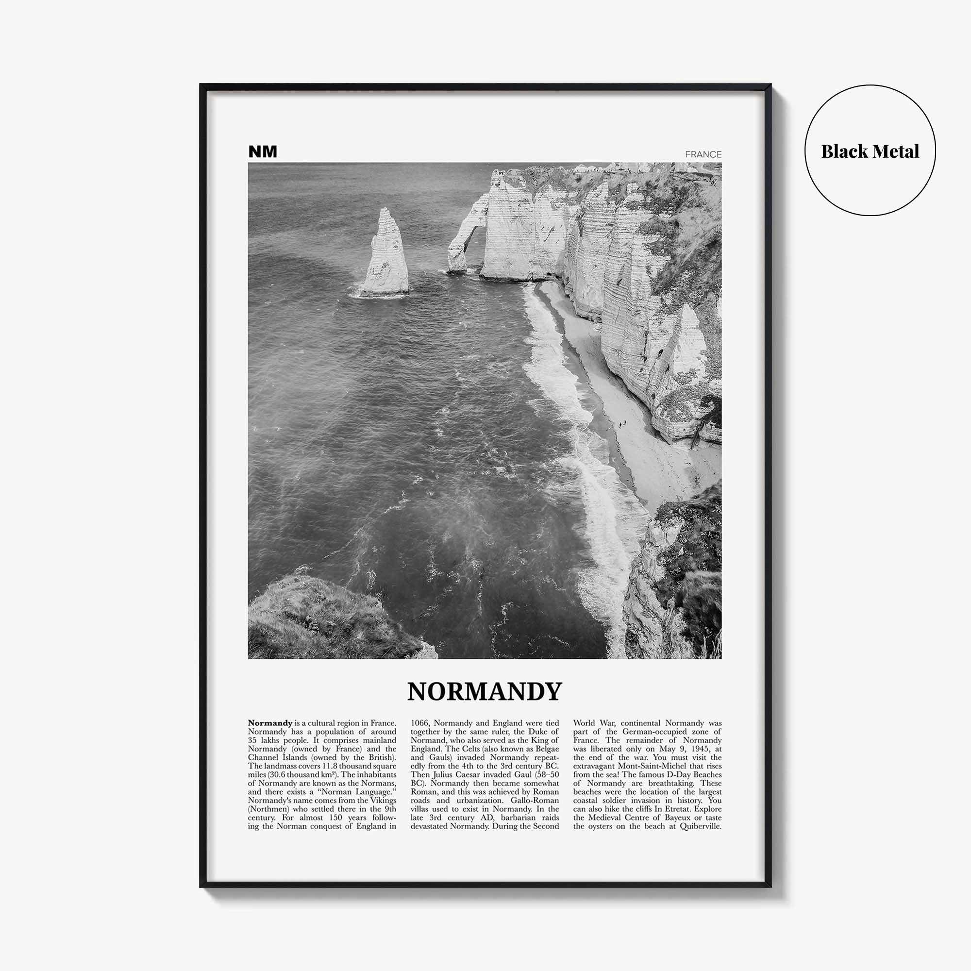 Normandy Print Black and White, Normandy Wall Art, Normandy Poster, Normandy Photo, Normandy Wall Décor, Normandy Map, France