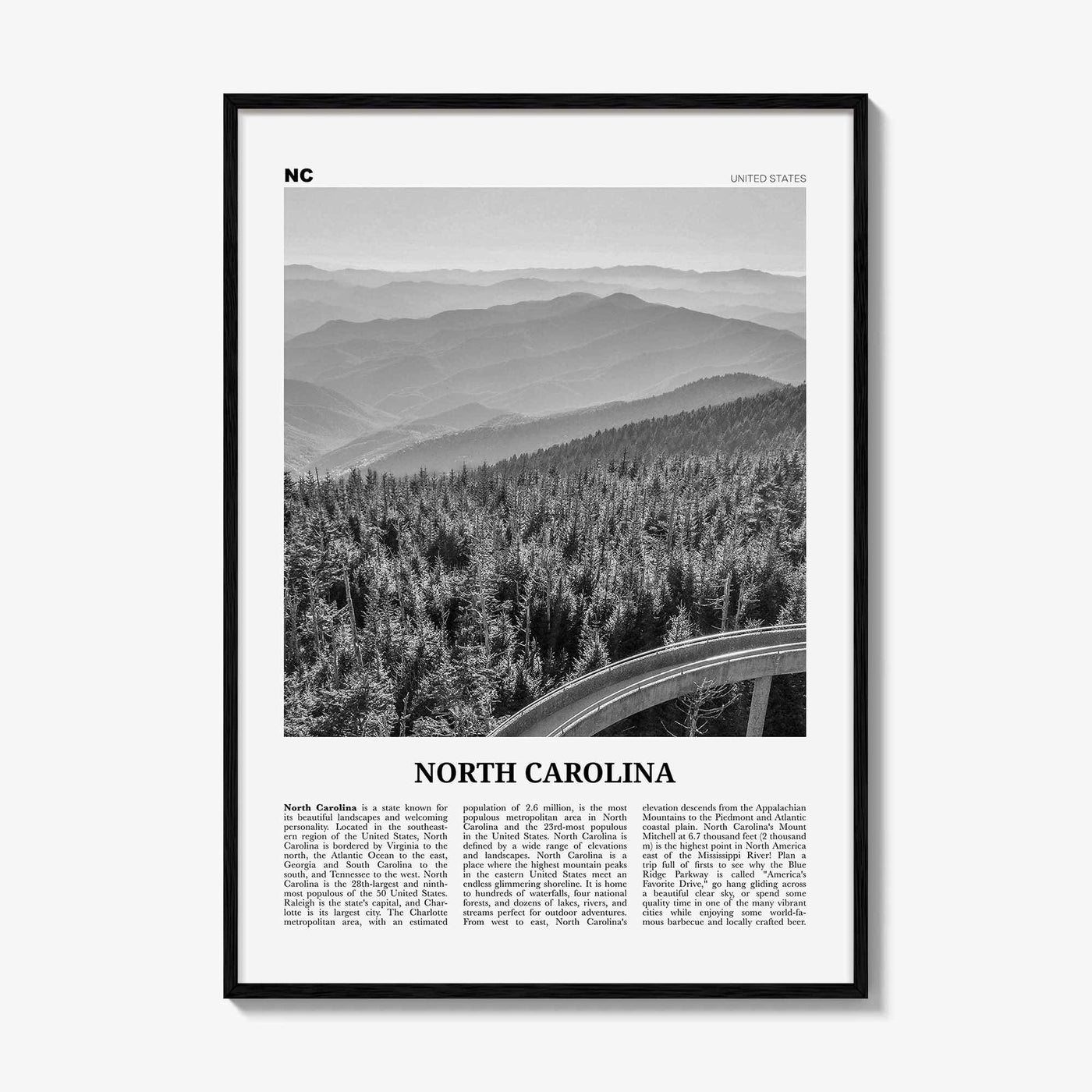 North Carolina Print Black and White No 1, North Carolina Wall Art, North Carolina Poster, North Carolina Photo, USA United States