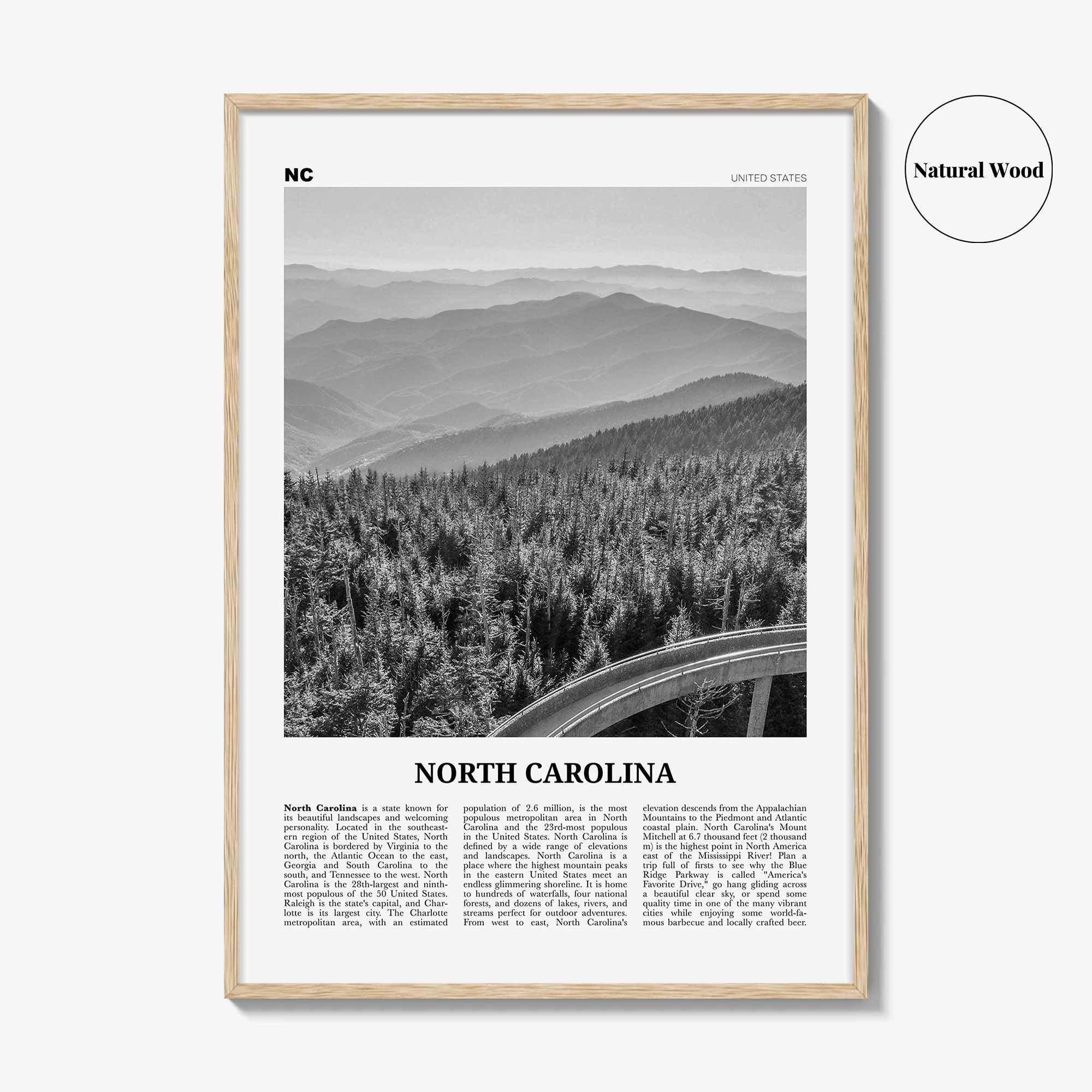 North Carolina Print Black and White No 1, North Carolina Wall Art, North Carolina Poster, North Carolina Photo, USA United States