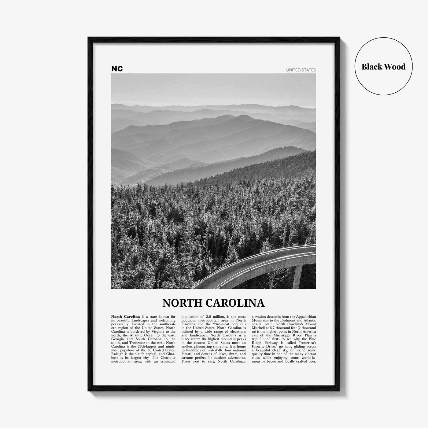 North Carolina Print Black and White No 1, North Carolina Wall Art, North Carolina Poster, North Carolina Photo, USA United States