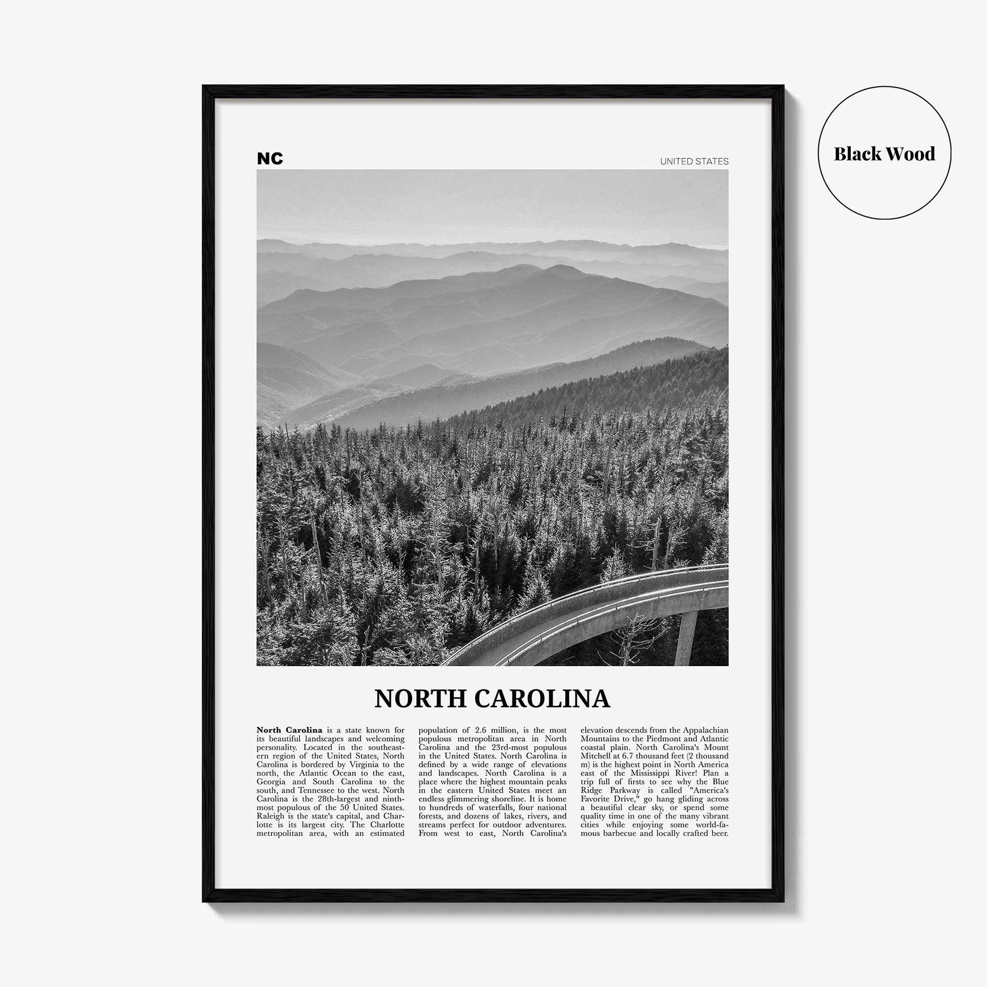 North Carolina Print Black and White No 1, North Carolina Wall Art, North Carolina Poster, North Carolina Photo, USA United States