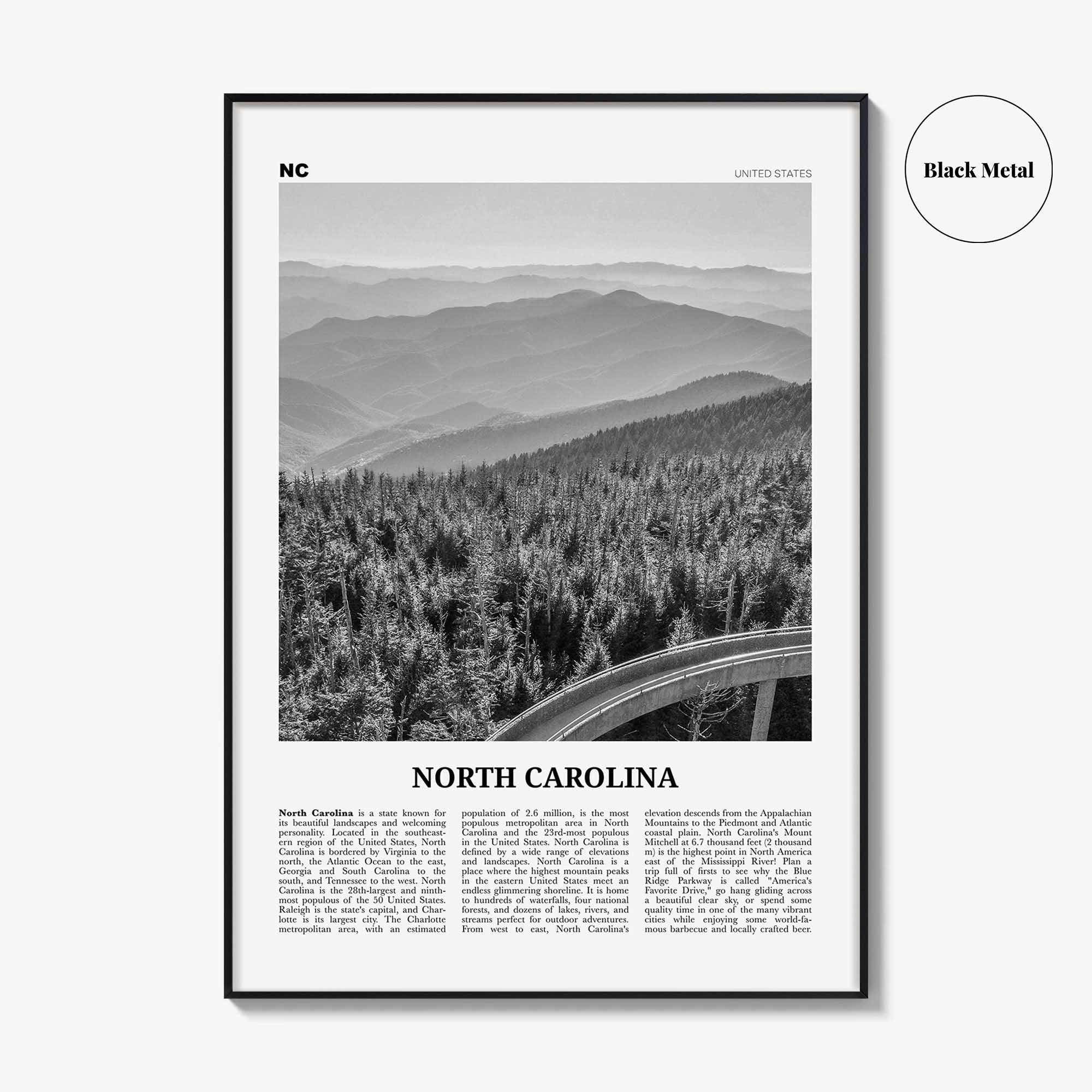 North Carolina Print Black and White No 1, North Carolina Wall Art, North Carolina Poster, North Carolina Photo, USA United States